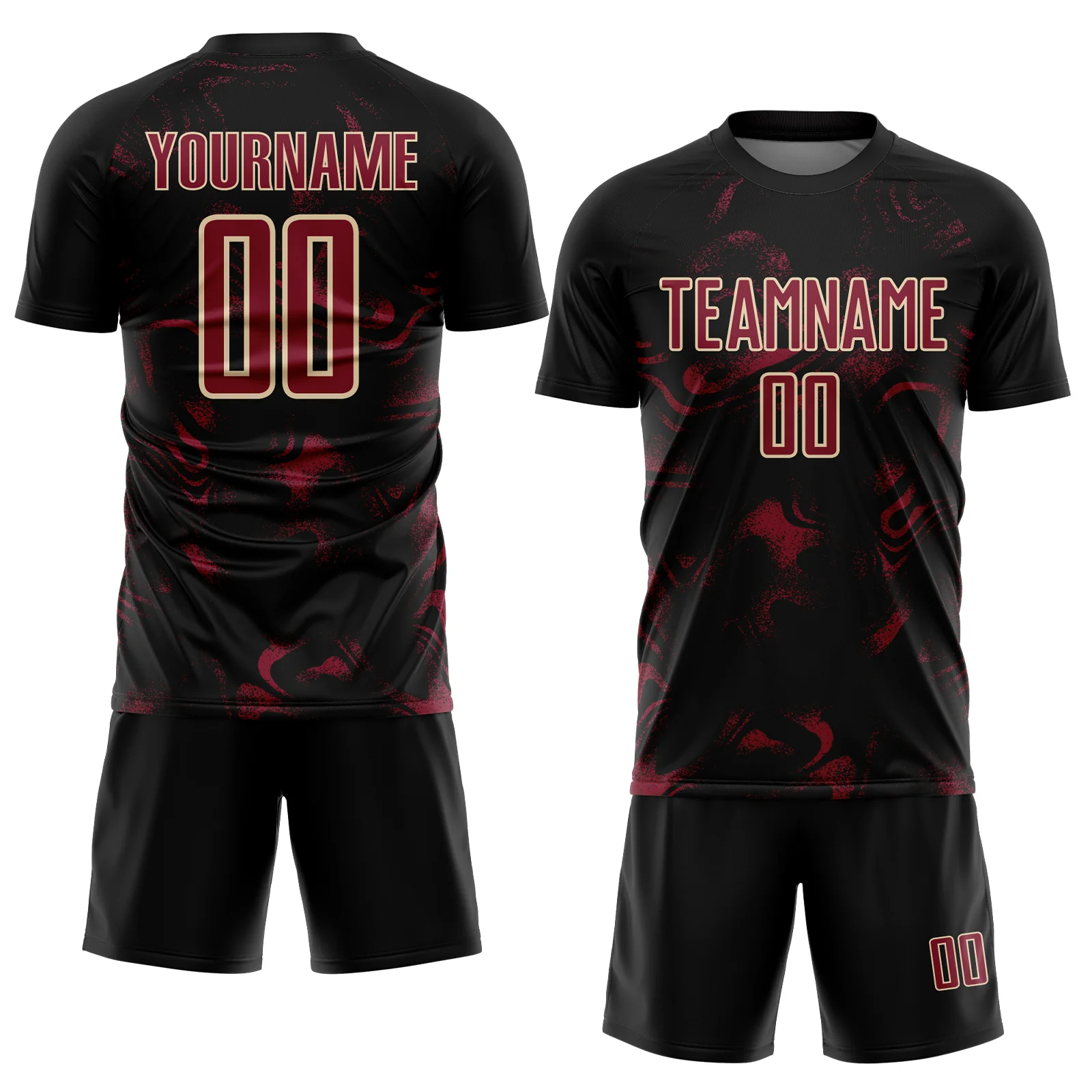 Custom Black Crimson-Cream Abstract Liquid Sublimation Soccer Uniform Jersey - Image 2