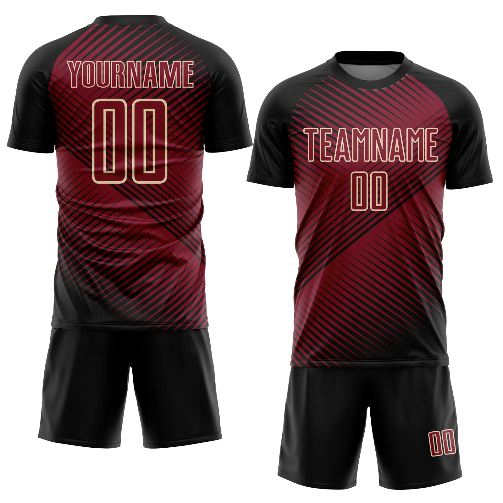 Custom Black Crimson-Cream Line Sublimation Soccer Uniform Jersey - Image 2