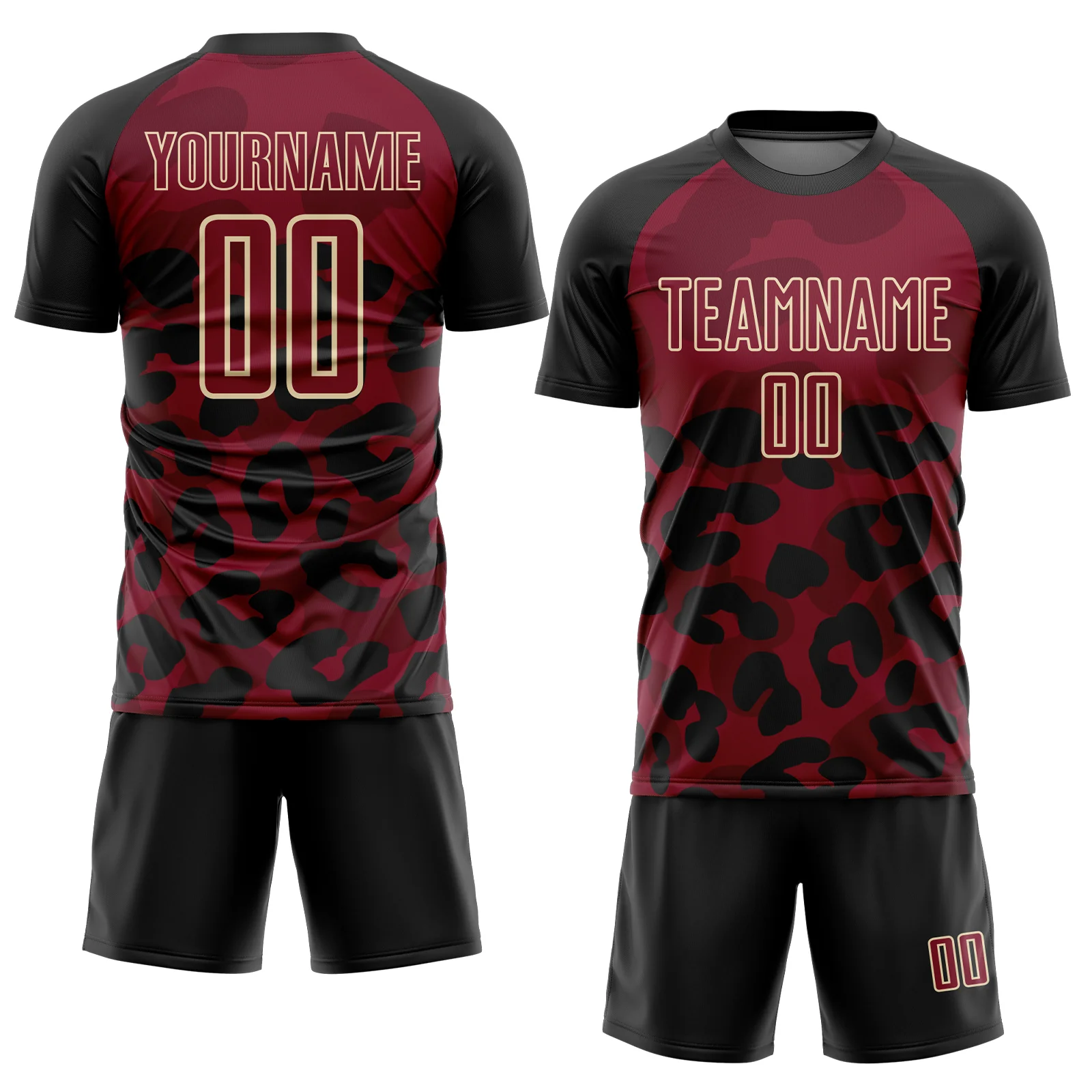 Custom Black Crimson-Cream Animal Leopard Print Sports Sublimation Soccer Uniform Jersey - Image 2