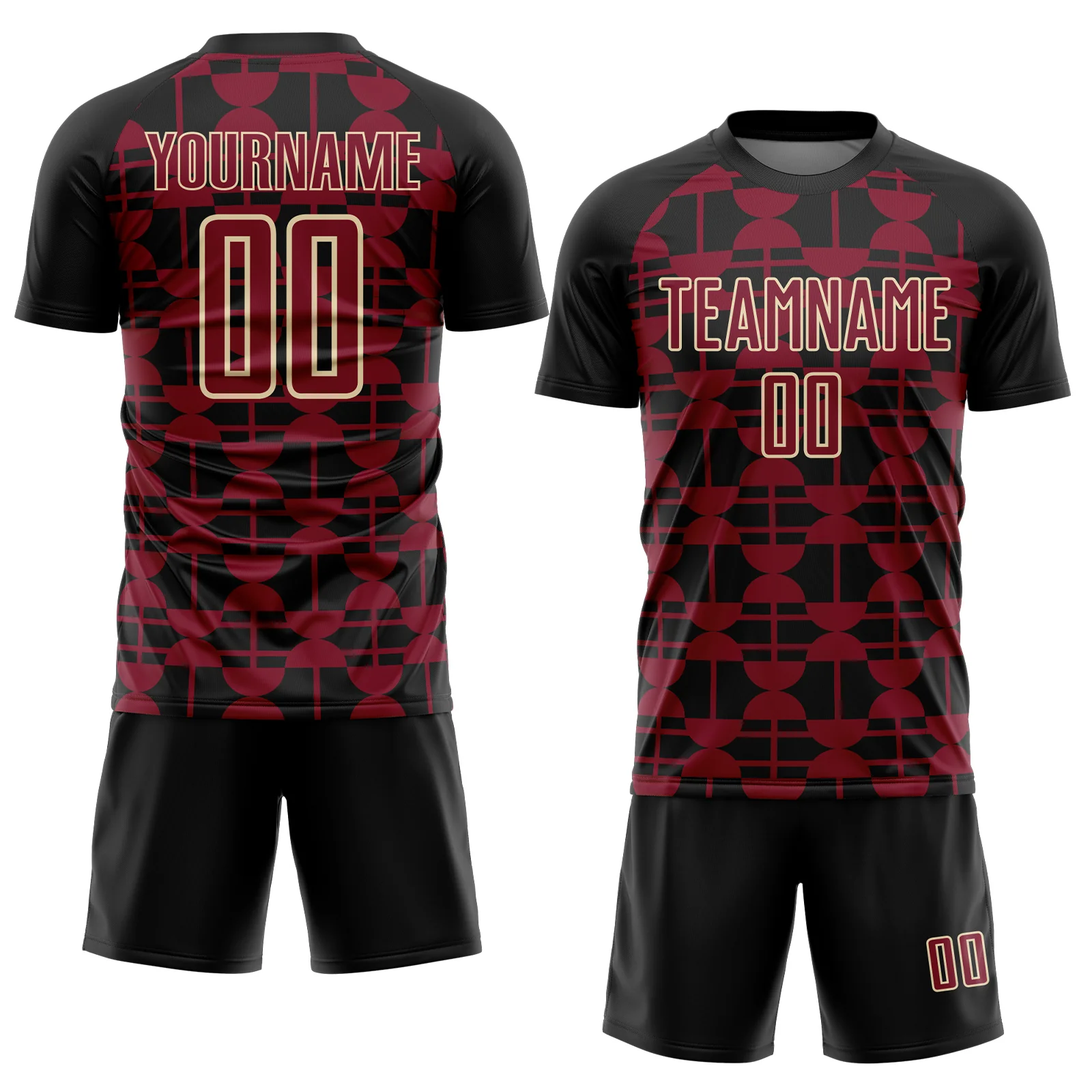 Custom Black Crimson-Cream Geometric Shapes Sports Sublimation Soccer Uniform Jersey - Image 2