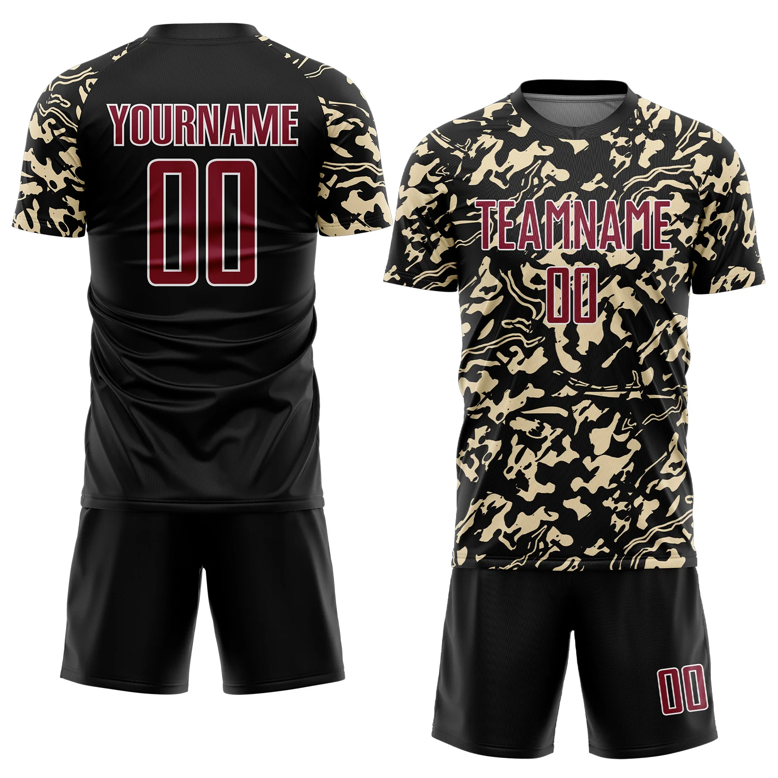 Custom Black Crimson Cream-White Liquid Fluid Pattern Sports Sublimation Soccer Uniform Jersey - Image 2
