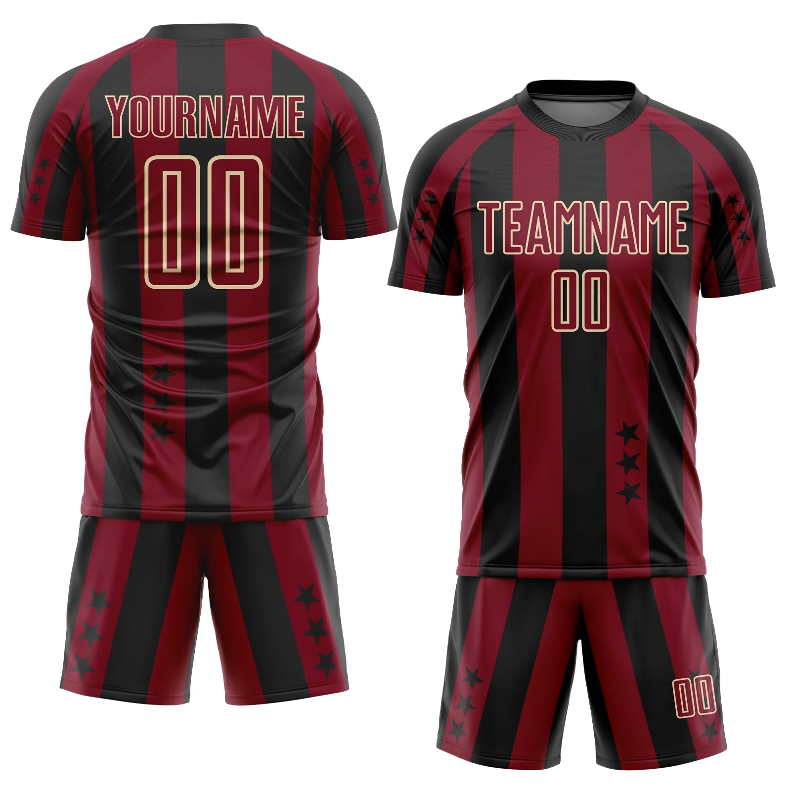 Custom Black Crimson-Cream Stars And Stripes Sports Sublimation Soccer Uniform Jersey - Image 2