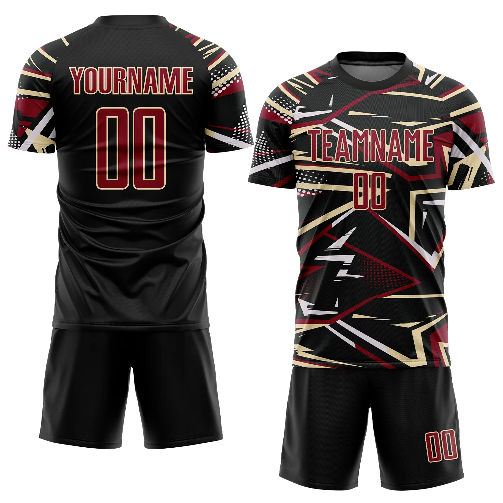 Custom Black Crimson Cream-White Abstract Geometric Stripes Sports Sublimation Soccer Uniform Jersey - Image 2