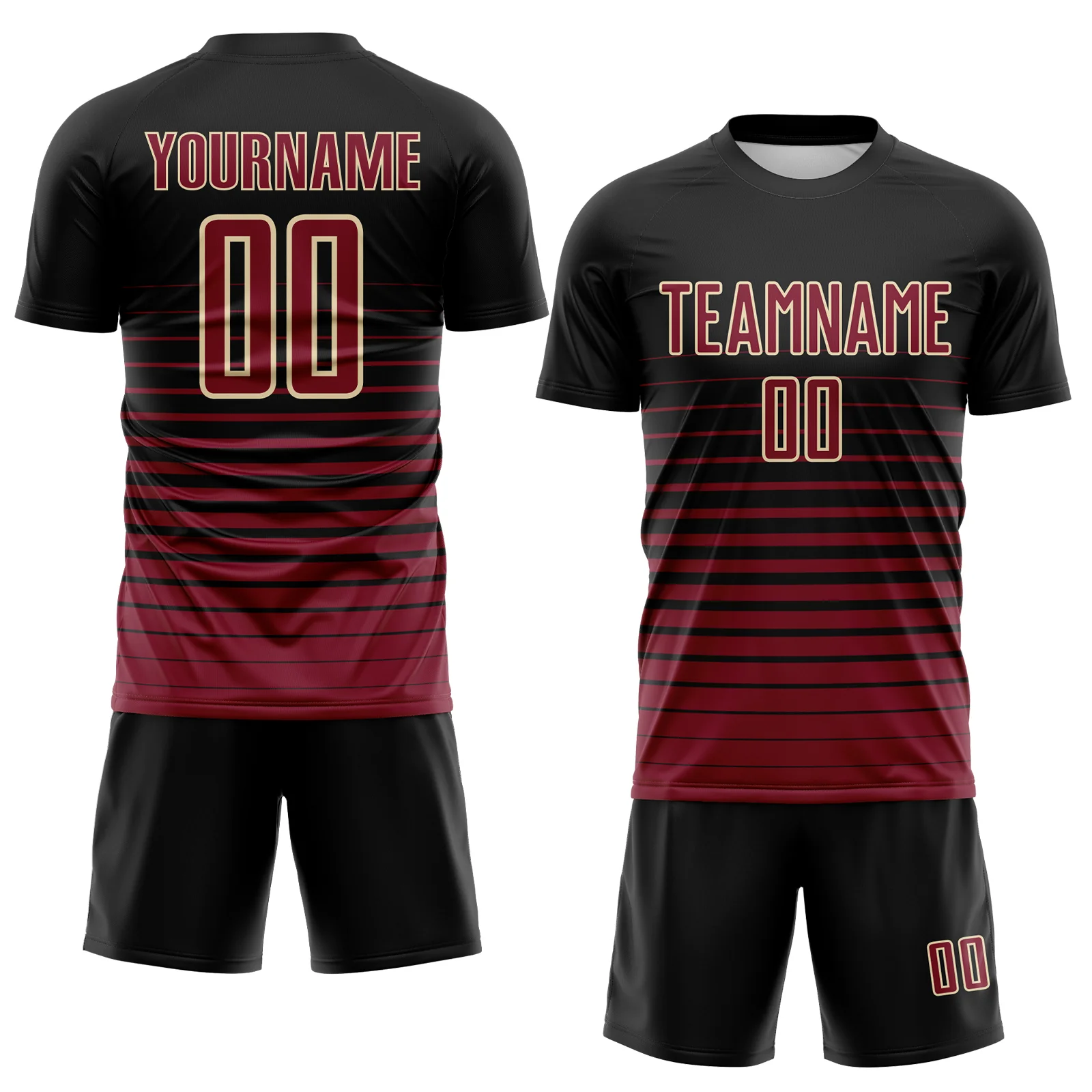 Custom Black Crimson-Cream Gradient Pinstripe Sublimation Soccer Uniform Jersey - Image 2