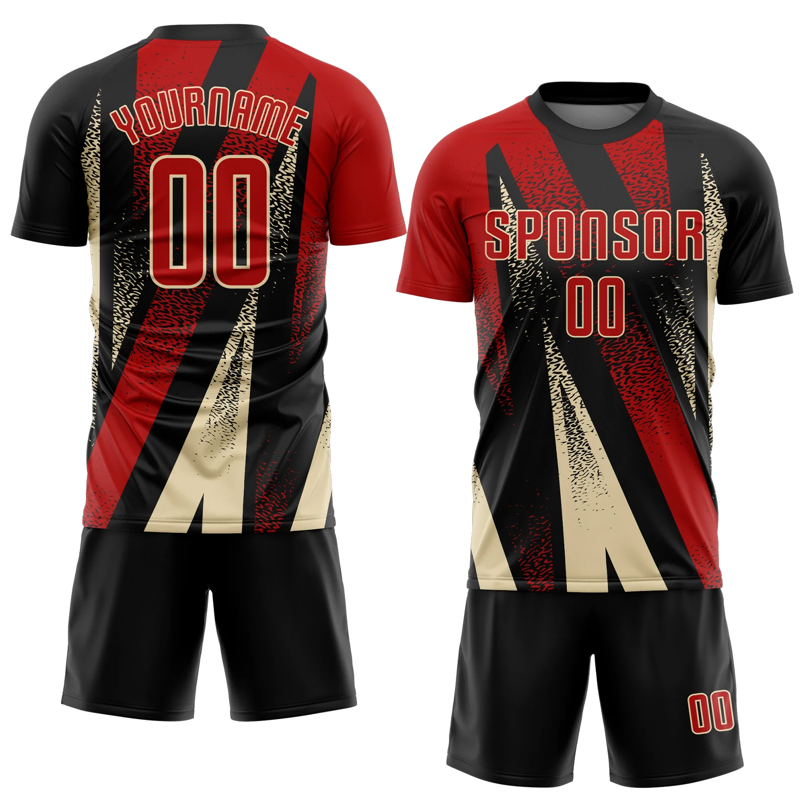 Custom Black Red-Cream Radial Burst Sports Sublimation Soccer Uniform Jersey - Image 2