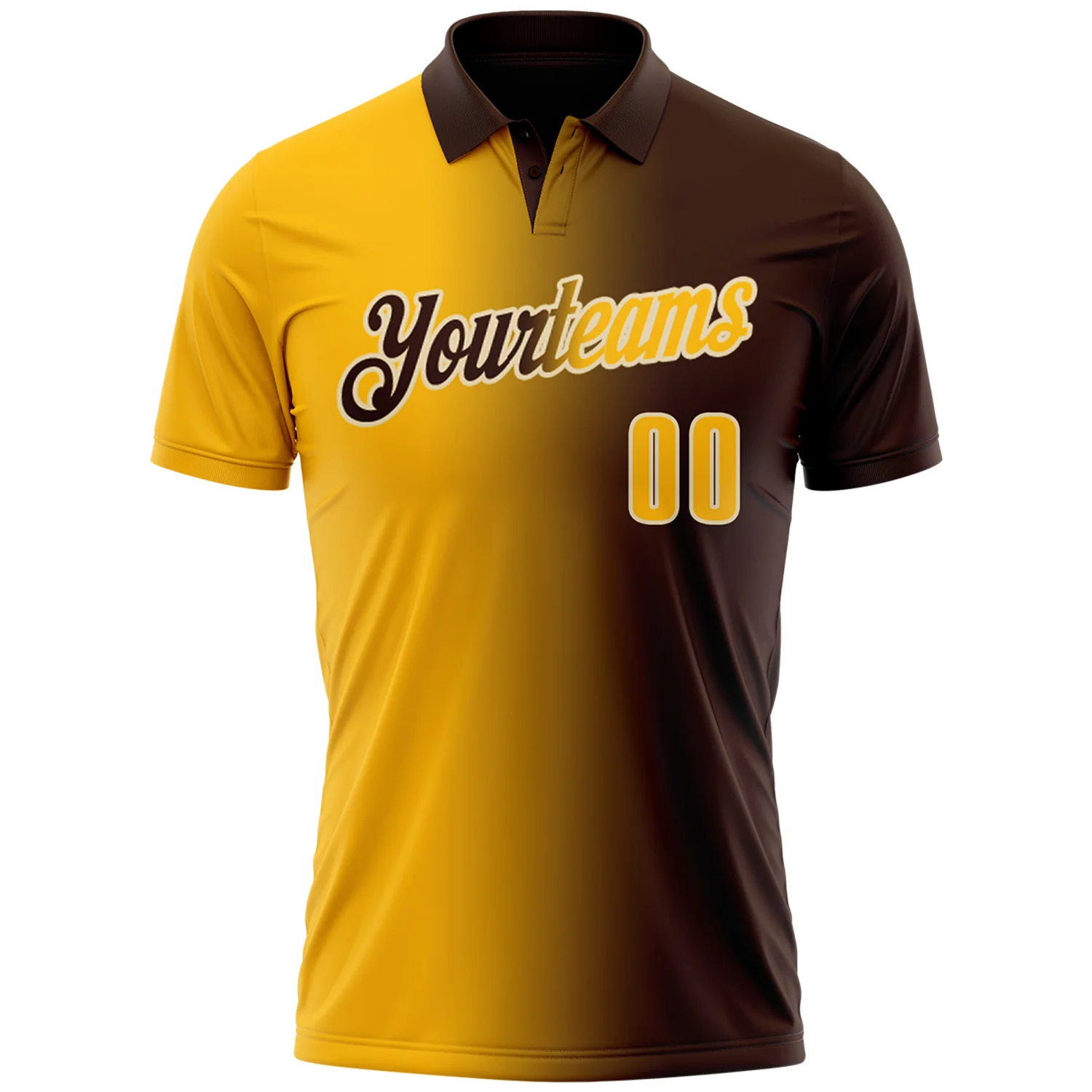 Custom Brown Gold-Cream 3D Gradient Fashion Performance Polo Shirt - Image 2