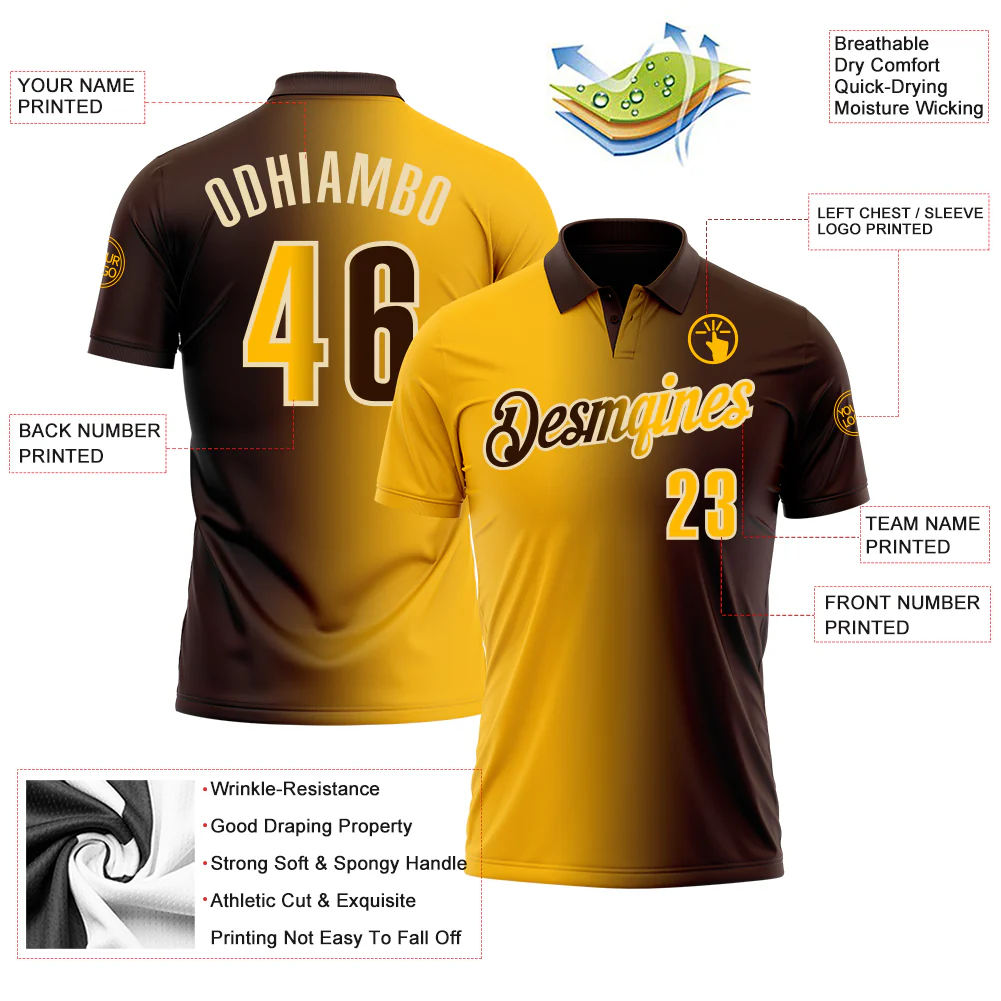 Custom Brown Gold-Cream 3D Gradient Fashion Performance Polo Shirt - Image 3