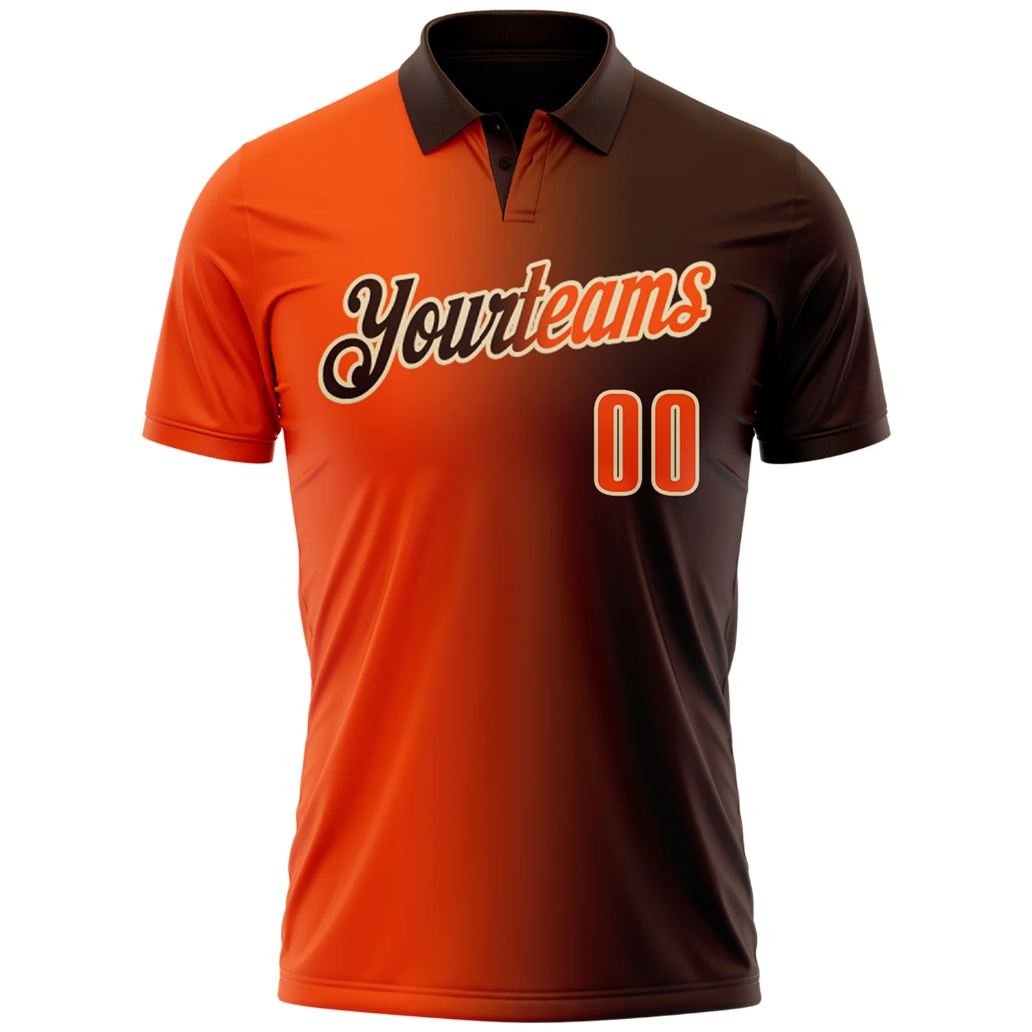 Custom Brown Orange-Cream 3D Gradient Fashion Performance Polo Shirt - Image 2