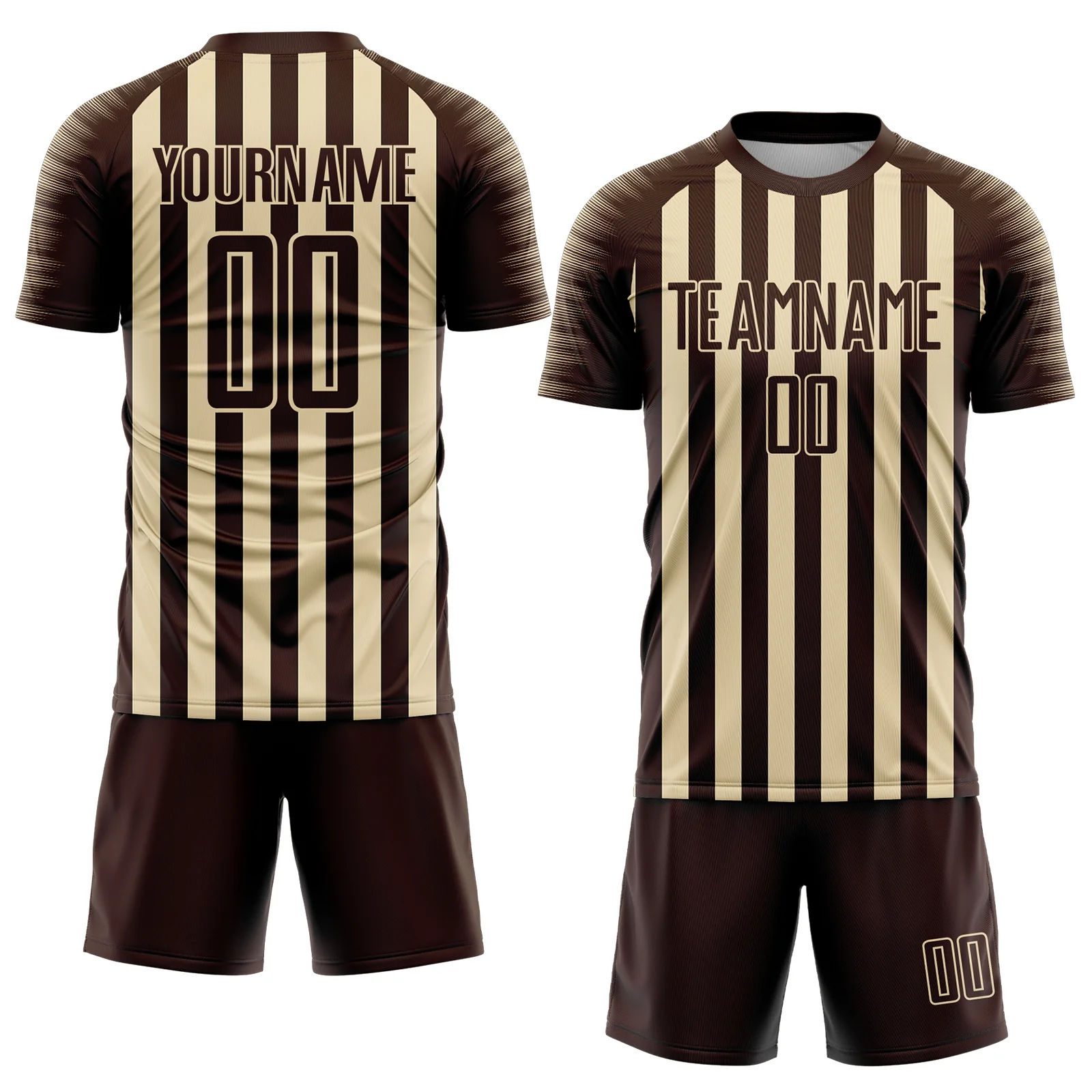 Custom Brown Cream Stripe Sports Sublimation Soccer Uniform Jersey - Image 2