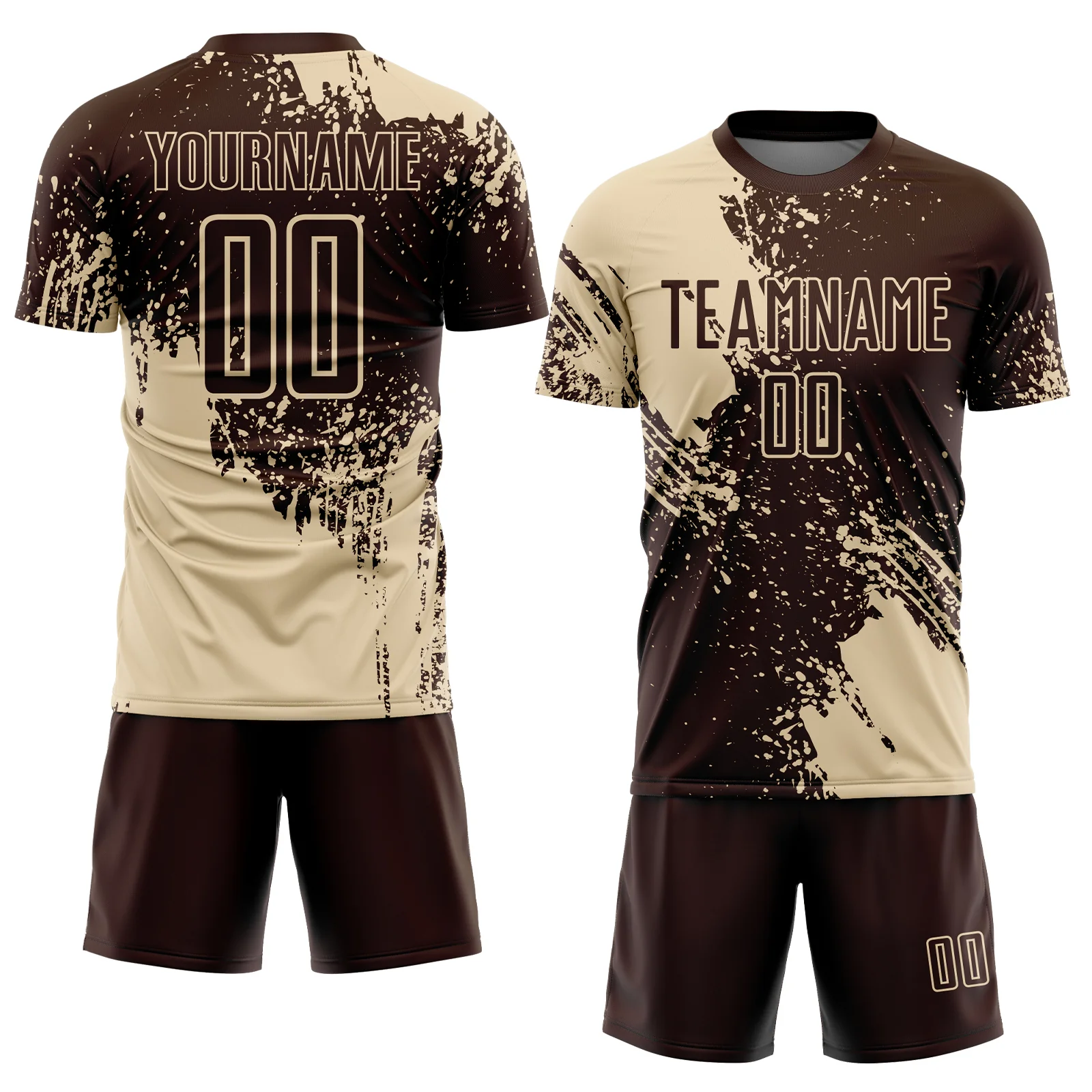 Custom Brown Cream Abstract Brush Stroke Sports Sublimation Soccer Uniform Jersey - Image 2