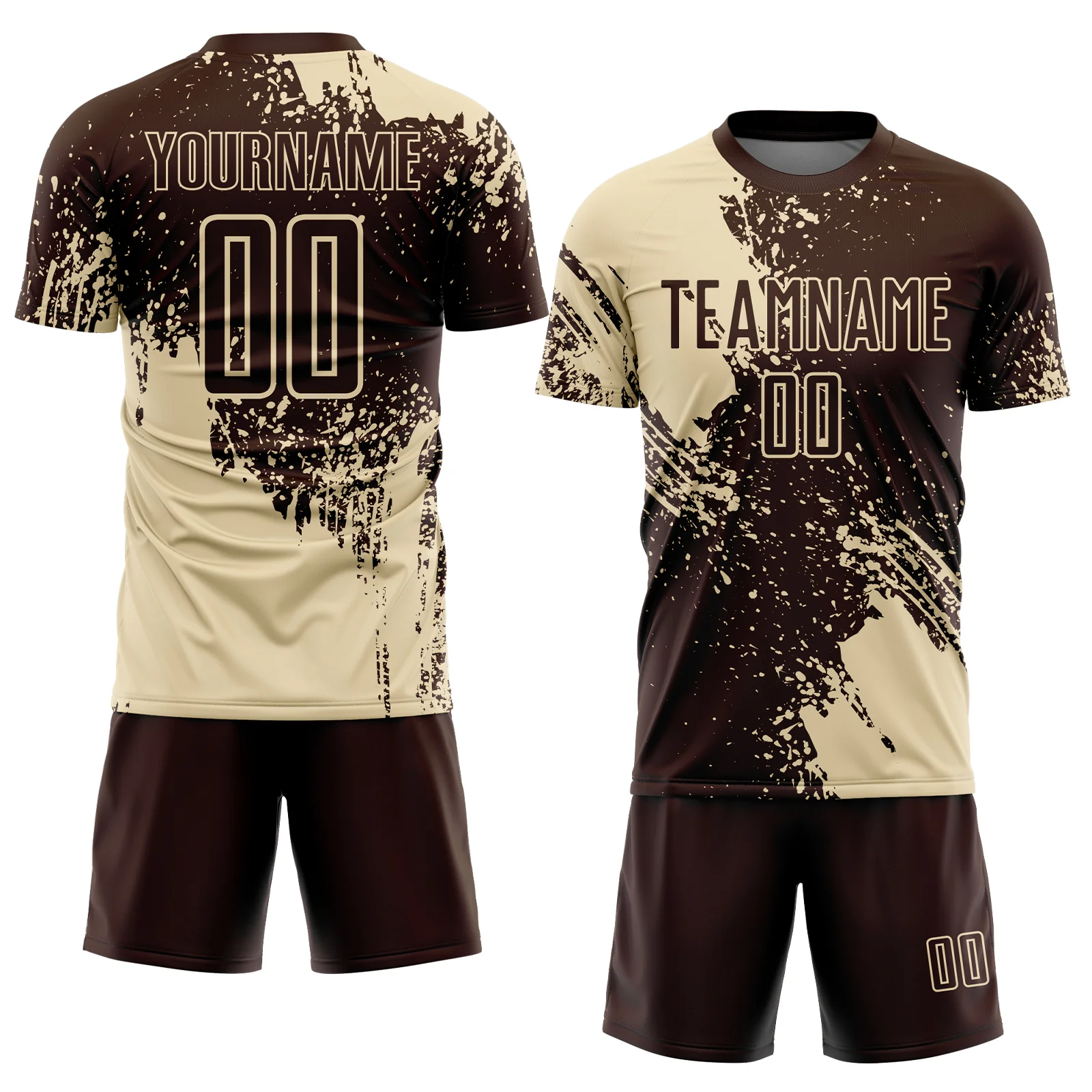 Custom Brown Cream Abstract Brush Stroke Sports Sublimation Soccer Uniform Jersey - Image 2