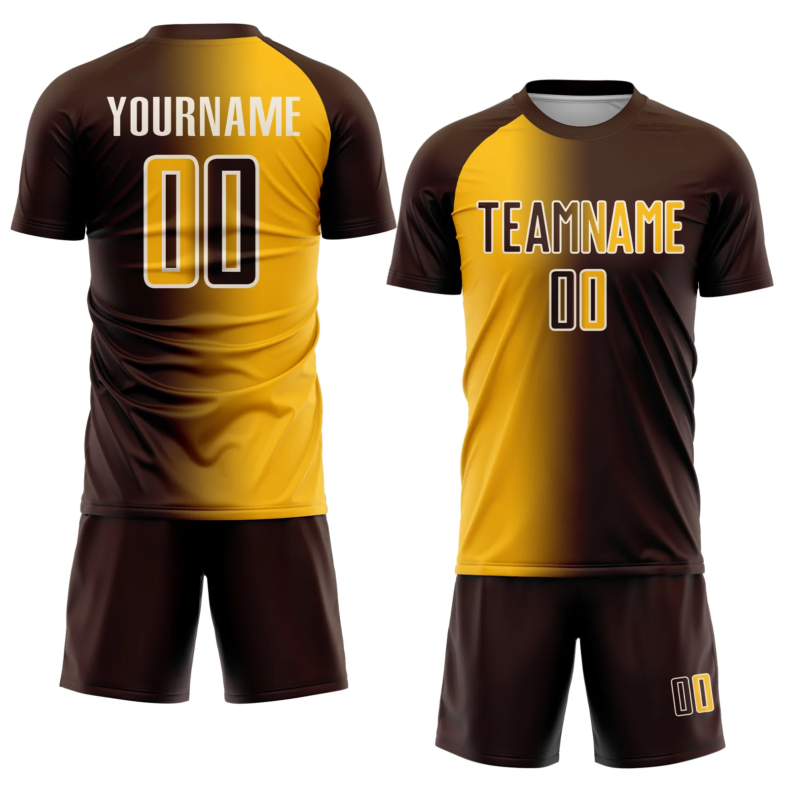 Custom Brown Gold-Cream Sublimation Gradient Fashion Soccer Uniform Jersey - Image 2