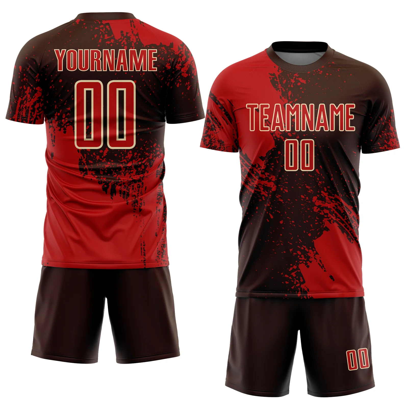 Custom Brown Red-Cream Abstract Brush Stroke Sports Sublimation Soccer Uniform Jersey - Image 2
