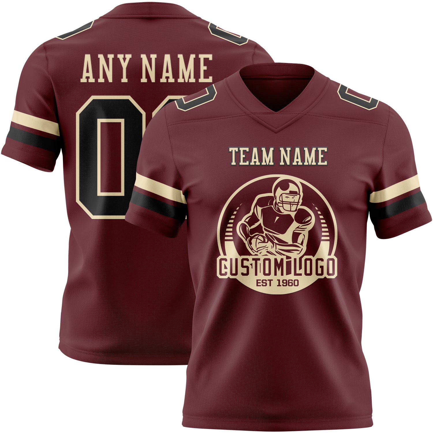 Custom Burgundy Black-Cream Authentic Football Jersey - Image 2