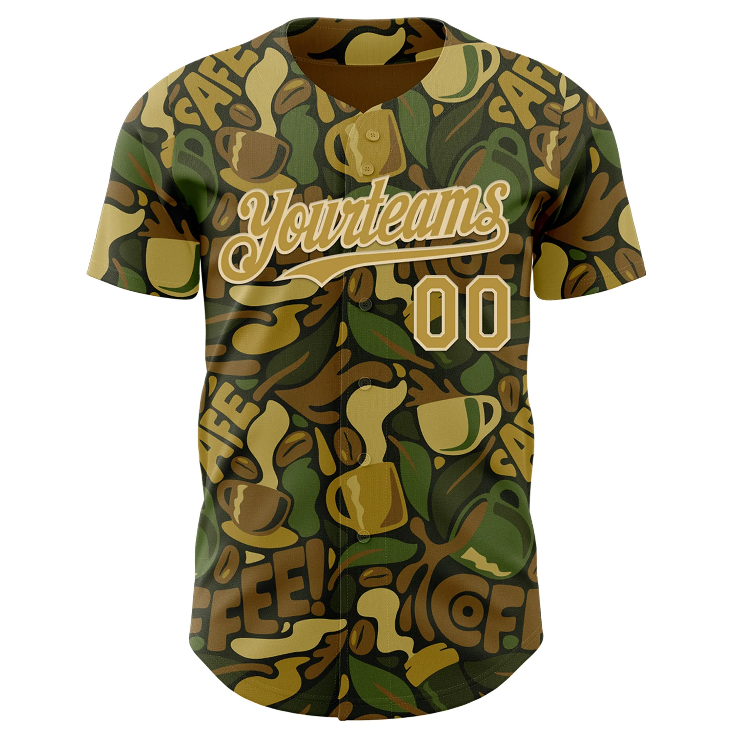 Custom Camo Old Gold-Cream 3D Tobe Fonseca Coffee Army Camouflage Authentic Baseball Jersey - Image 2
