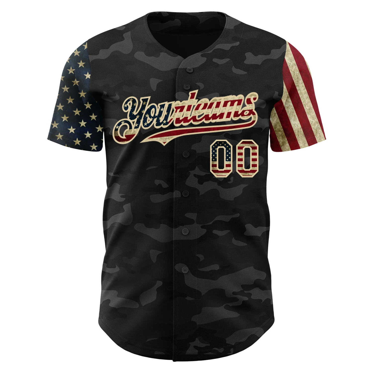 Custom Camo Vintage USA Flag-Cream 3D Authentic Salute To Service Baseball Jersey - Image 2