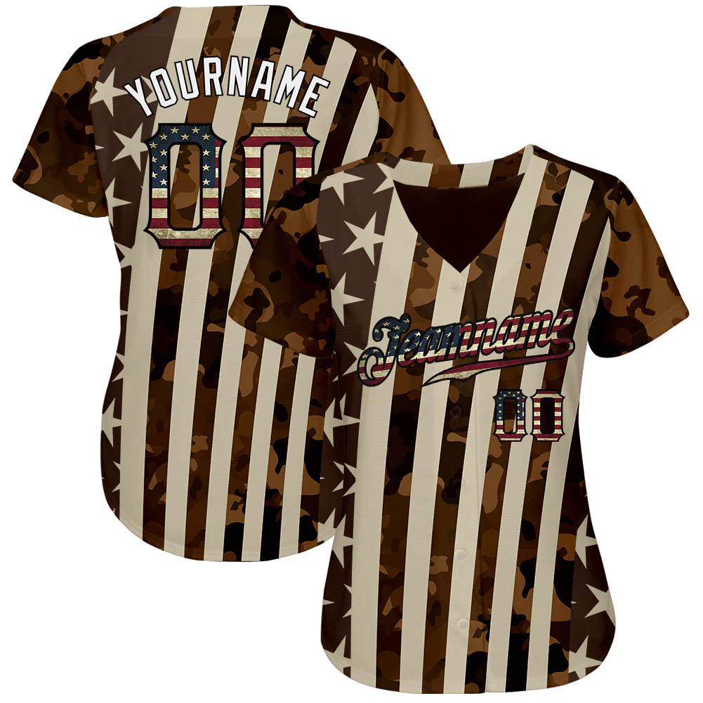 Custom Camo Vintage USA Flag Cream Black-White Patriotic Desert Camouflage Raglan Sleeves Authentic Baseball Jersey - Image 2