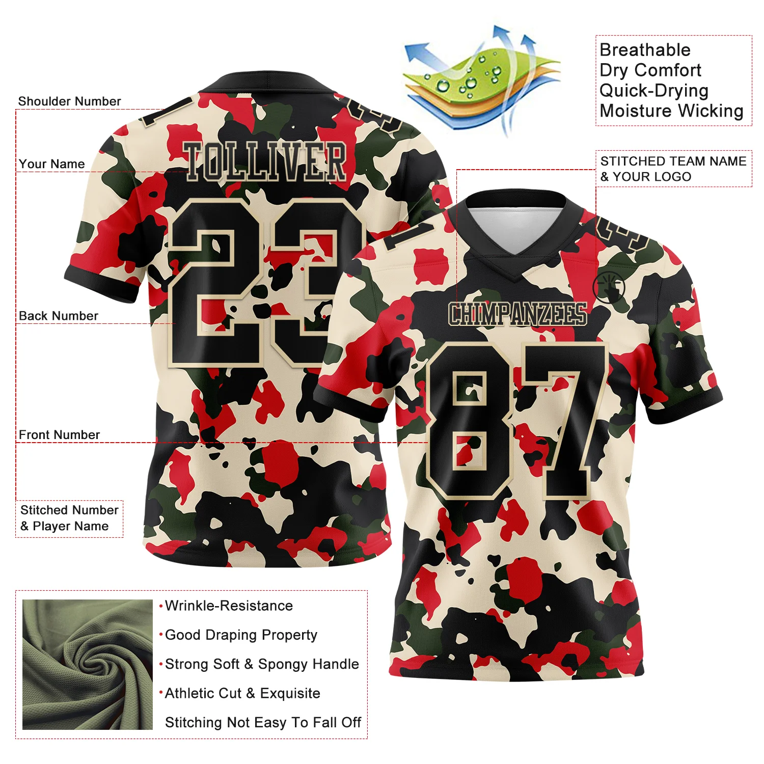Custom Camo Black-Cream 3D Pattern Salute To Service Authentic Football Jersey - Image 3