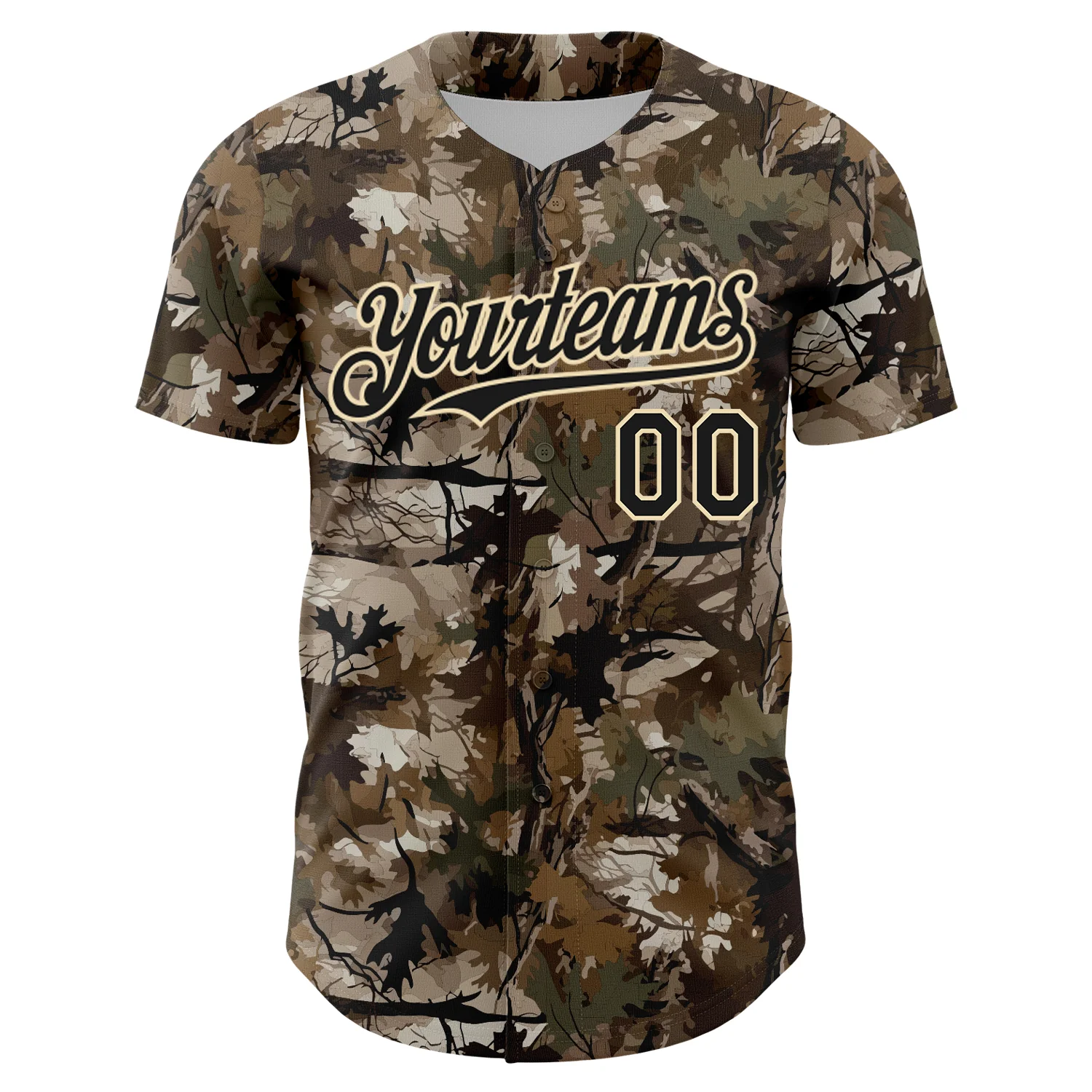 Custom Camo Black-Cream 3D Woodland Camo Authentic Salute To Service Baseball Jersey - Image 2