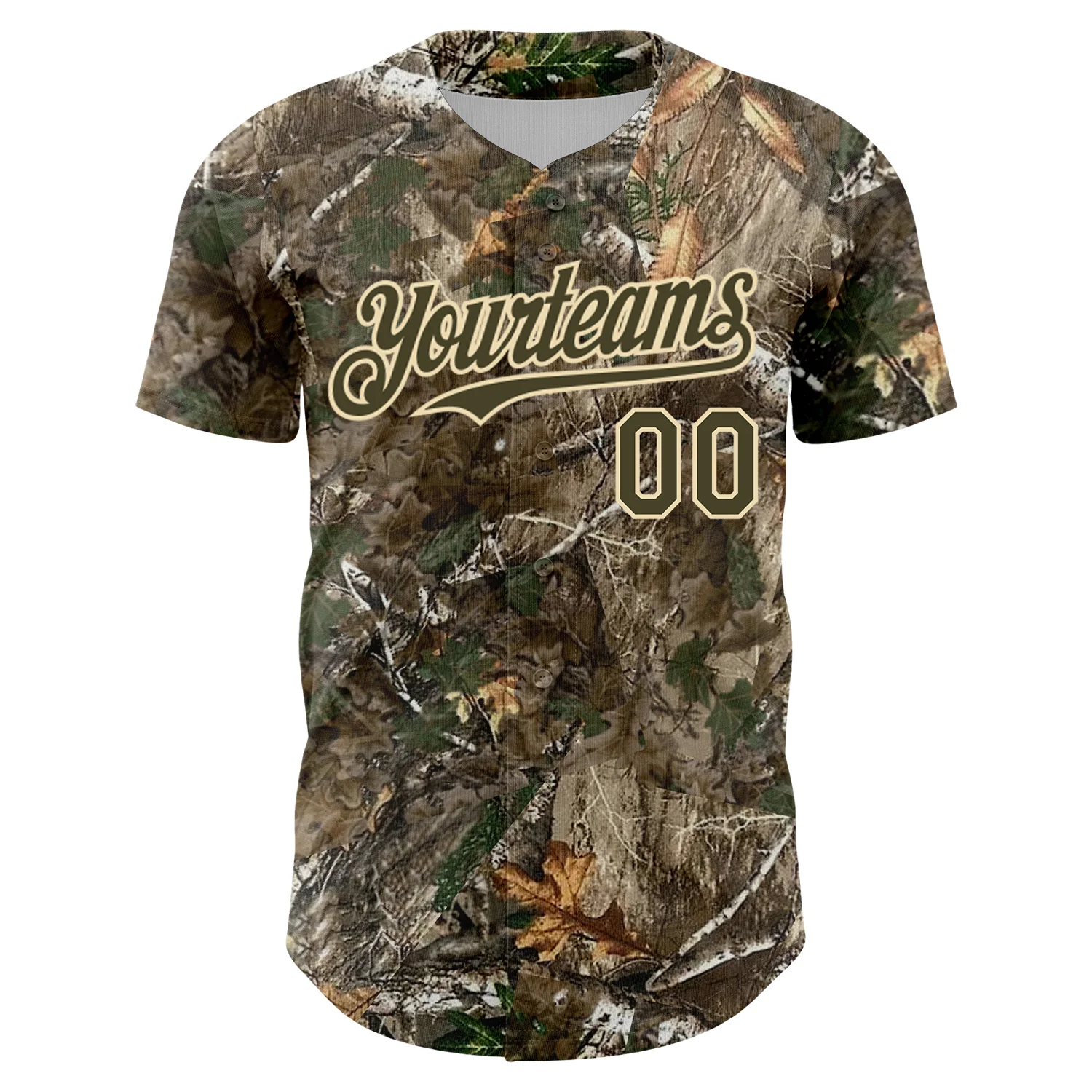 Custom Camo Olive-Cream 3D Woodland Camo Authentic Salute To Service Baseball Jersey - Image 2
