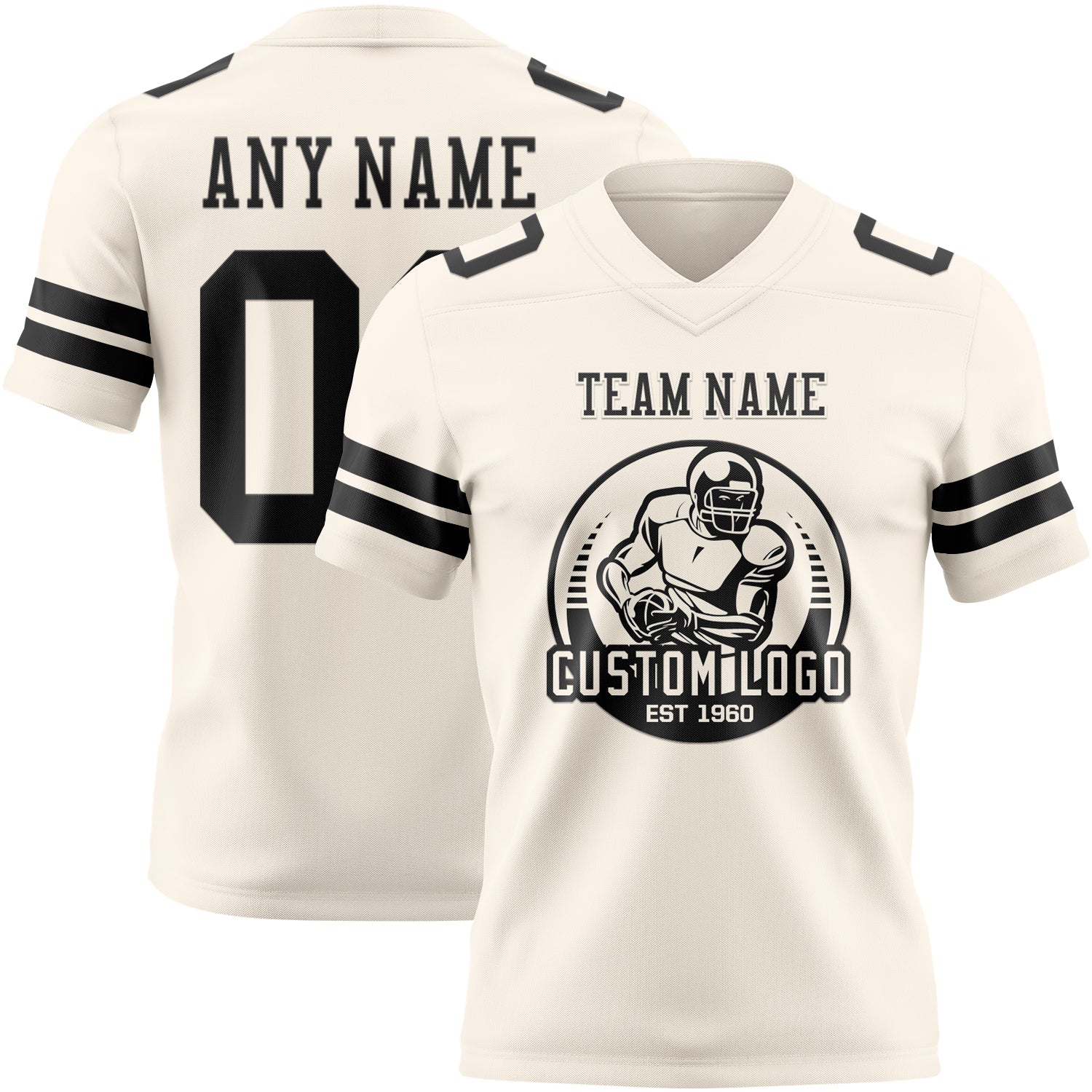 Custom Cream Black Authentic Football Jersey - Image 2
