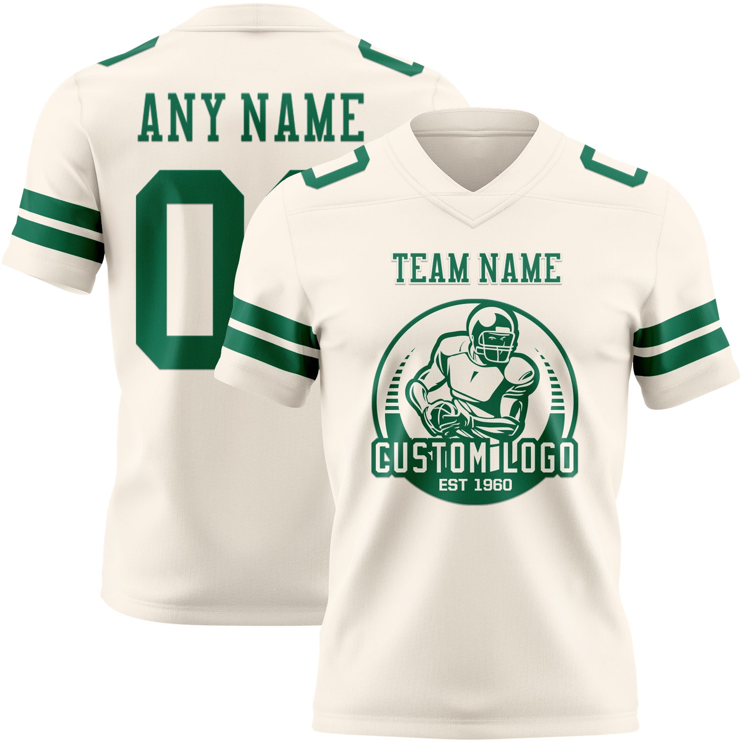 Custom Cream Kelly Green Authentic Football Jersey - Image 2