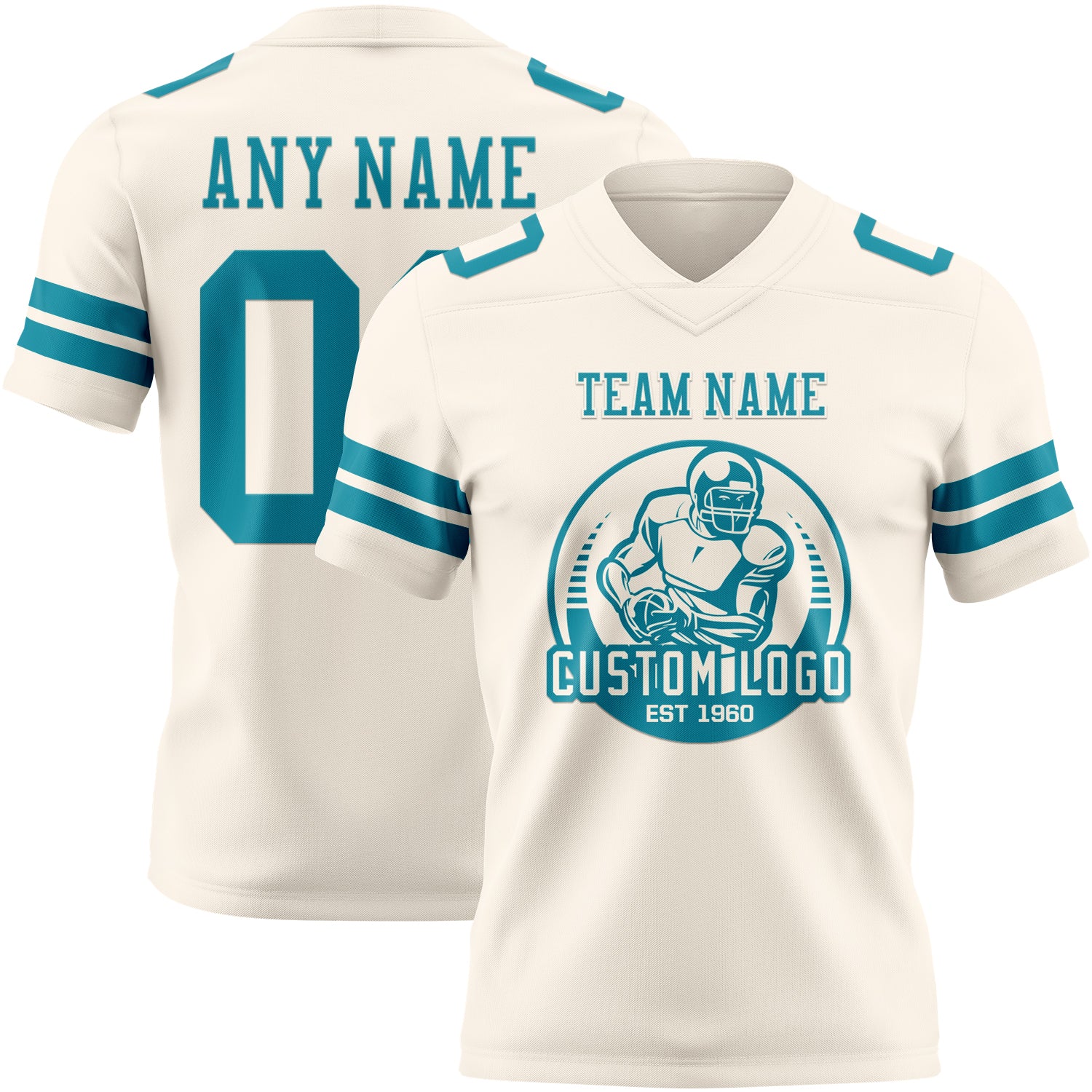 Custom Cream Teal Authentic Football Jersey - Image 2