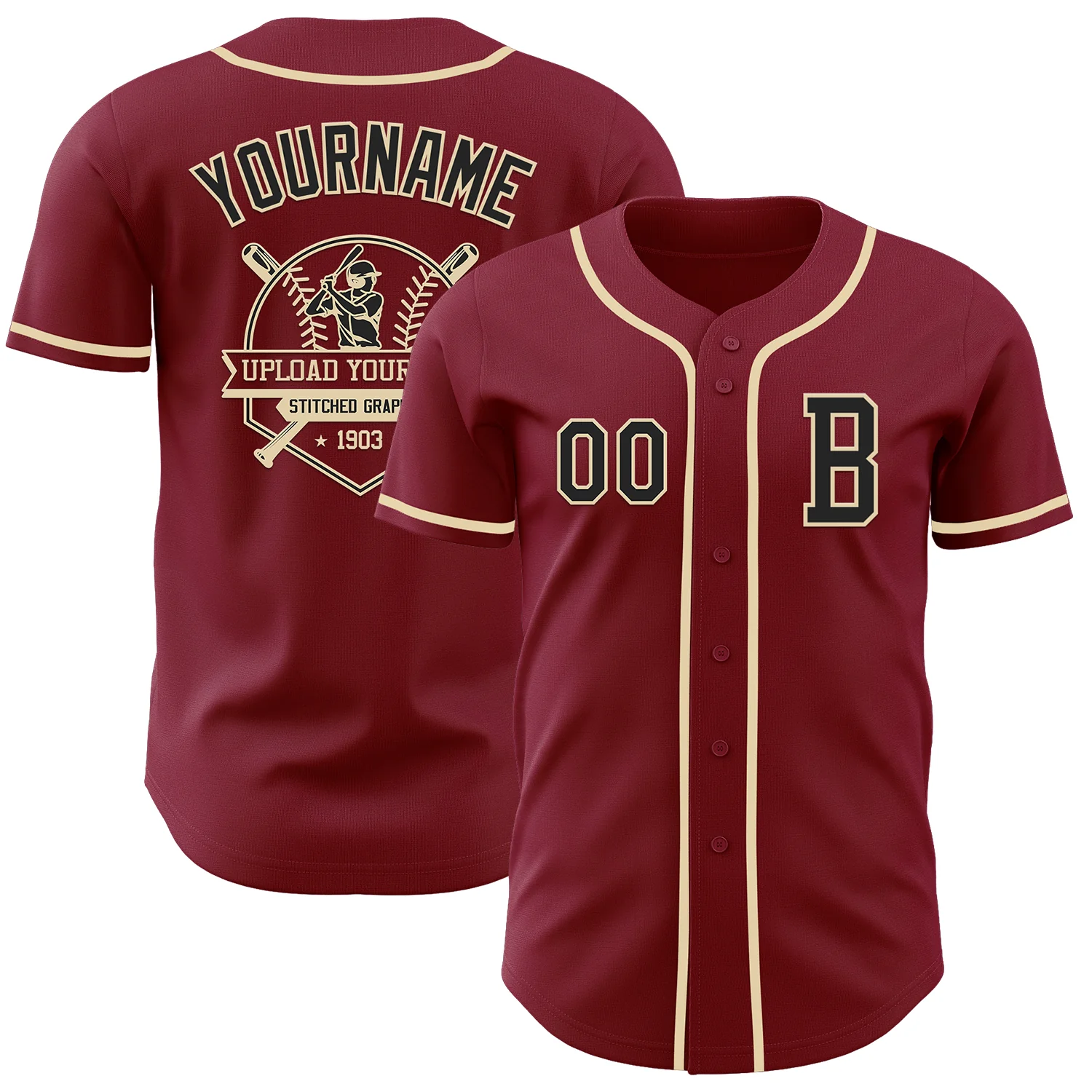 Custom Crimson Black-Cream Authentic Baseball Jersey - Image 5