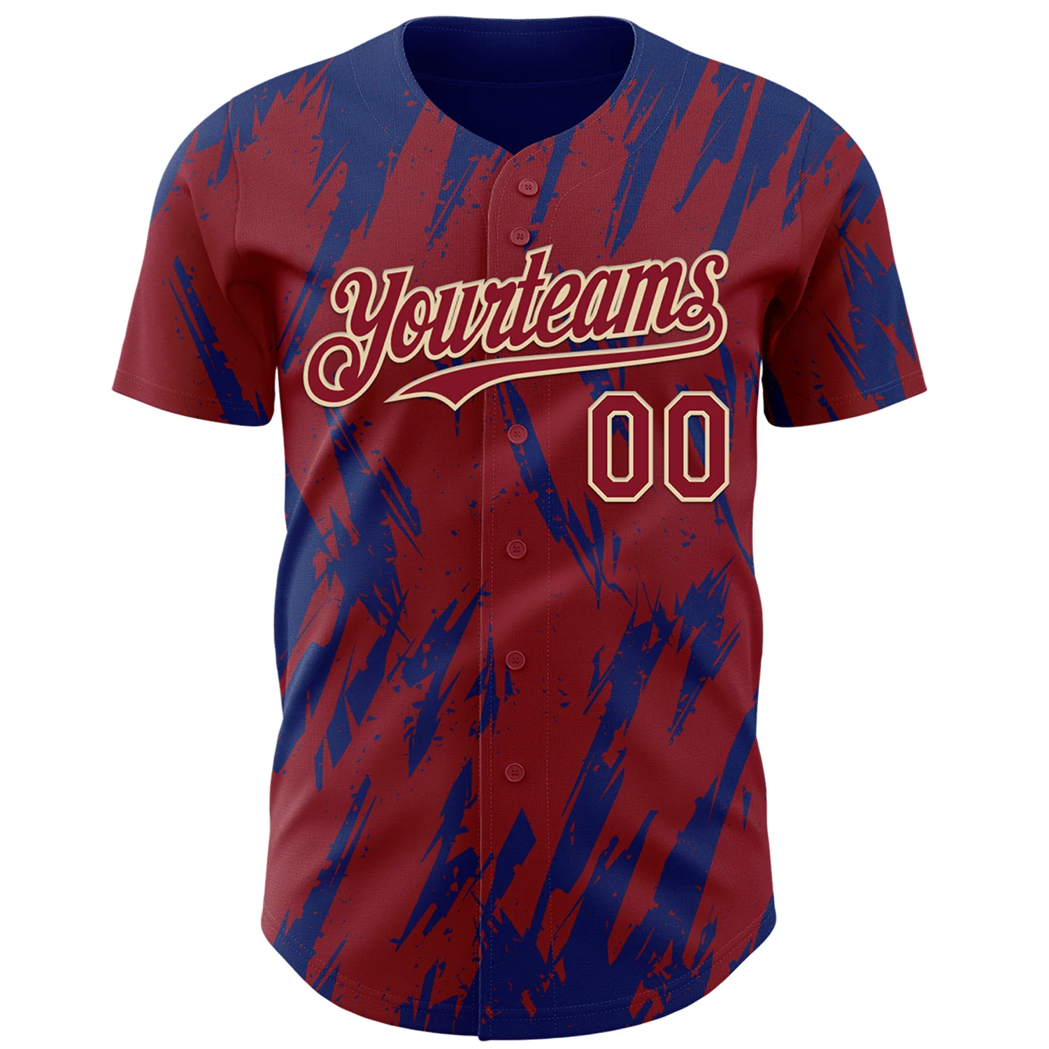 Custom Crimson Cream-Royal Splatter Torn Sharp Brush Stroke Authentic Baseball Jersey - Image 2