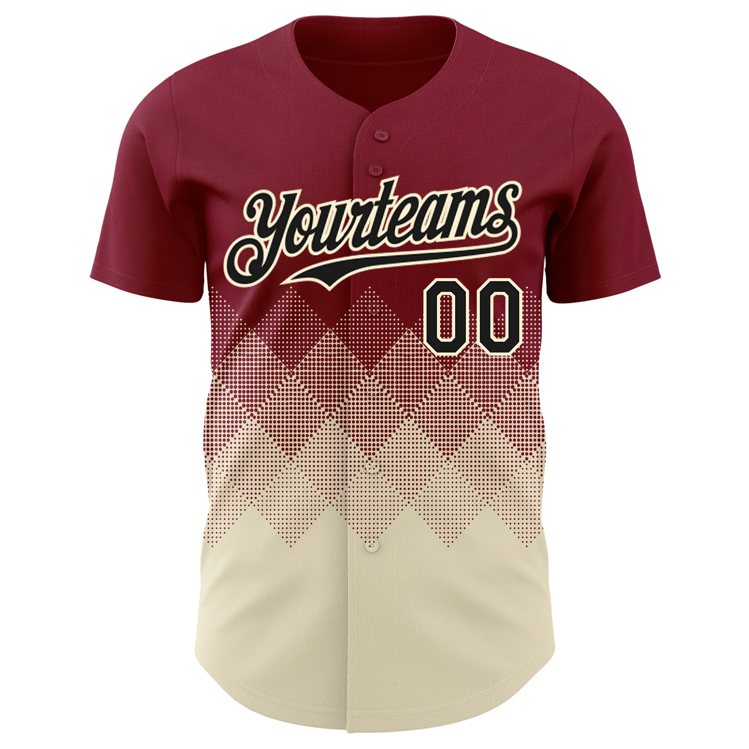 Custom Crimson Black-Cream 3D Gradient Square Shape Authentic Baseball Jersey - Image 2