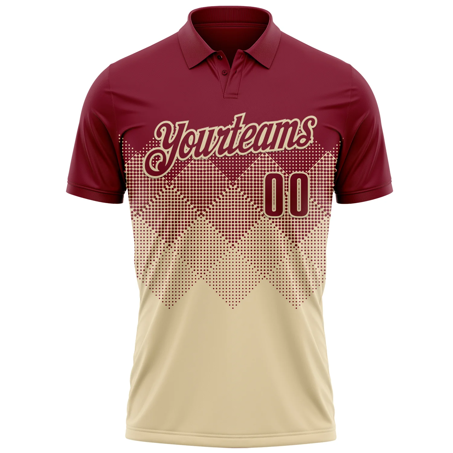 Custom Crimson Cream 3D Gradient Square Shape Performance Polo Shirt - Image 2