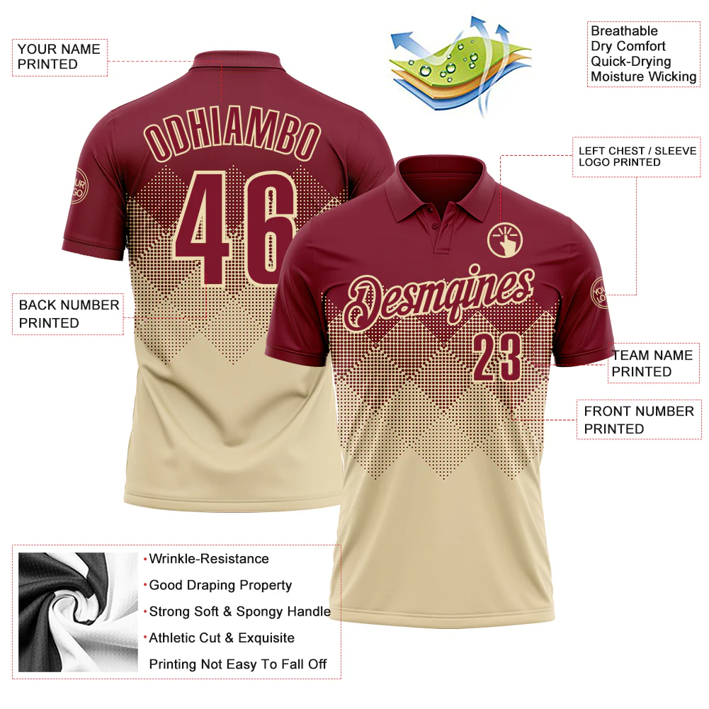 Custom Crimson Cream 3D Gradient Square Shape Performance Polo Shirt - Image 3