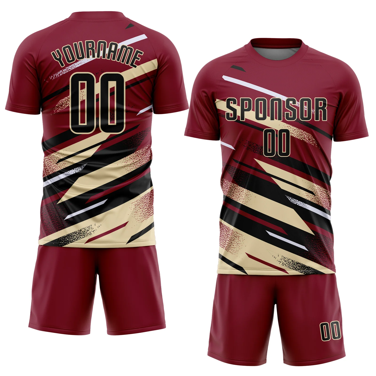 Custom Crimson Black Cream-White Grunge Stripe And Grainy Sports Sublimation Soccer Uniform Jersey - Image 2