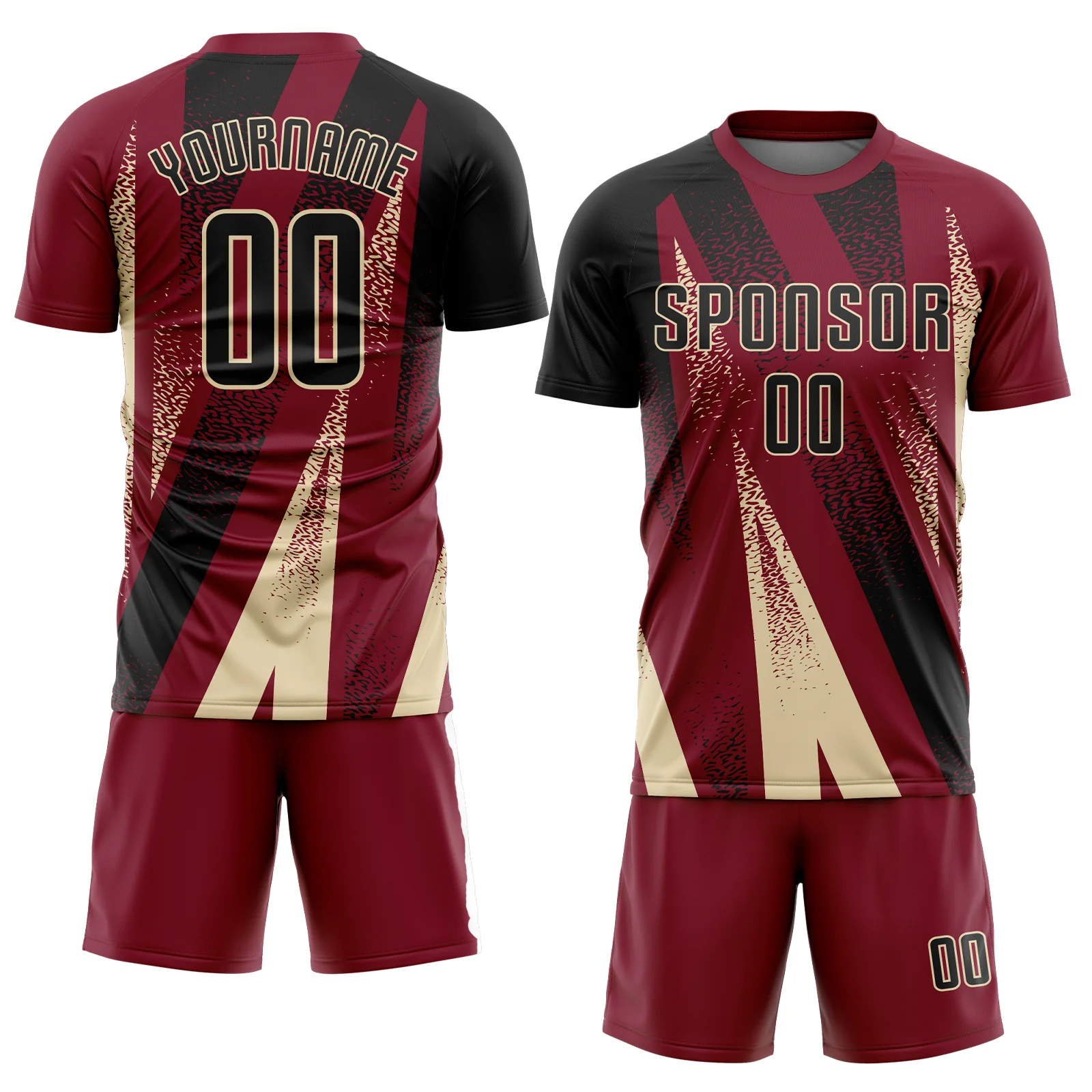 Custom Crimson Black-Cream Radial Burst Sports Sublimation Soccer Uniform Jersey - Image 2