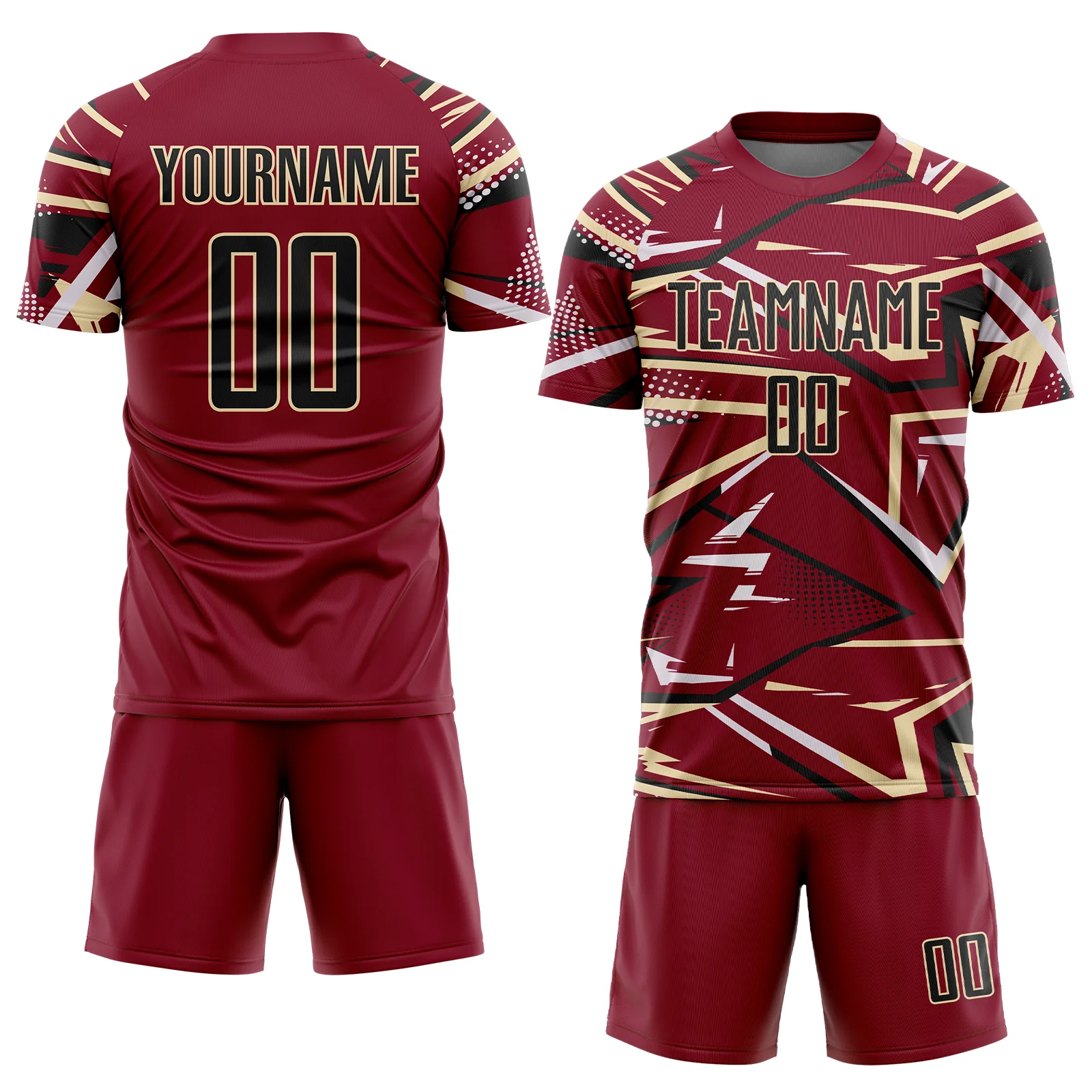 Custom Crimson Black Cream-White Abstract Geometric Stripes Sports Sublimation Soccer Uniform Jersey - Image 2