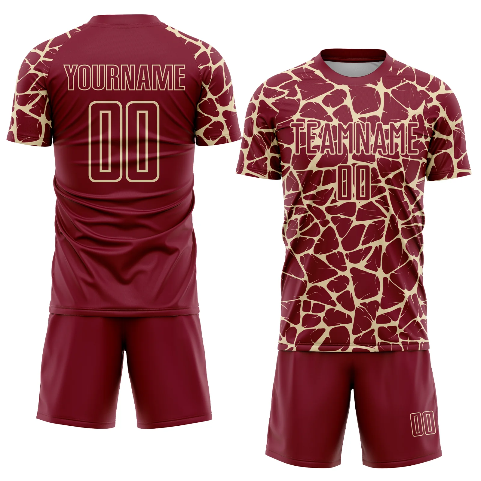 Custom Crimson Cream Abstract Network Splash Sublimation Soccer Uniform Jersey - Image 2