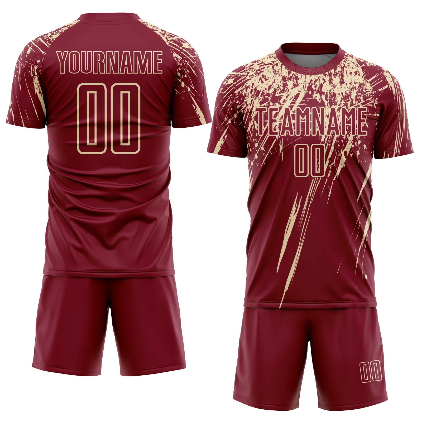 Custom Crimson Cream Splash Sports Sublimation Soccer Uniform Jersey - Image 2