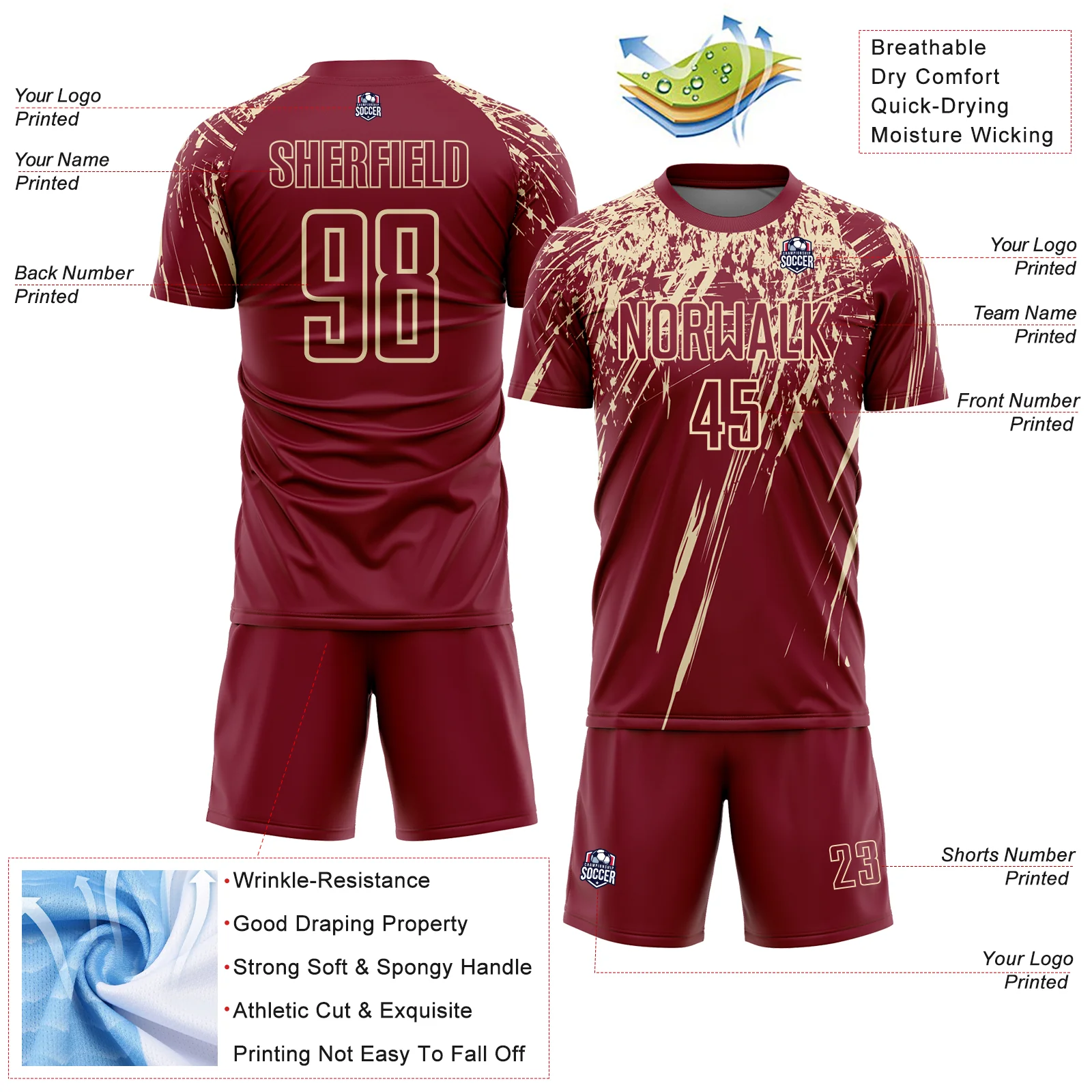 Custom Crimson Cream Splash Sports Sublimation Soccer Uniform Jersey - Image 4