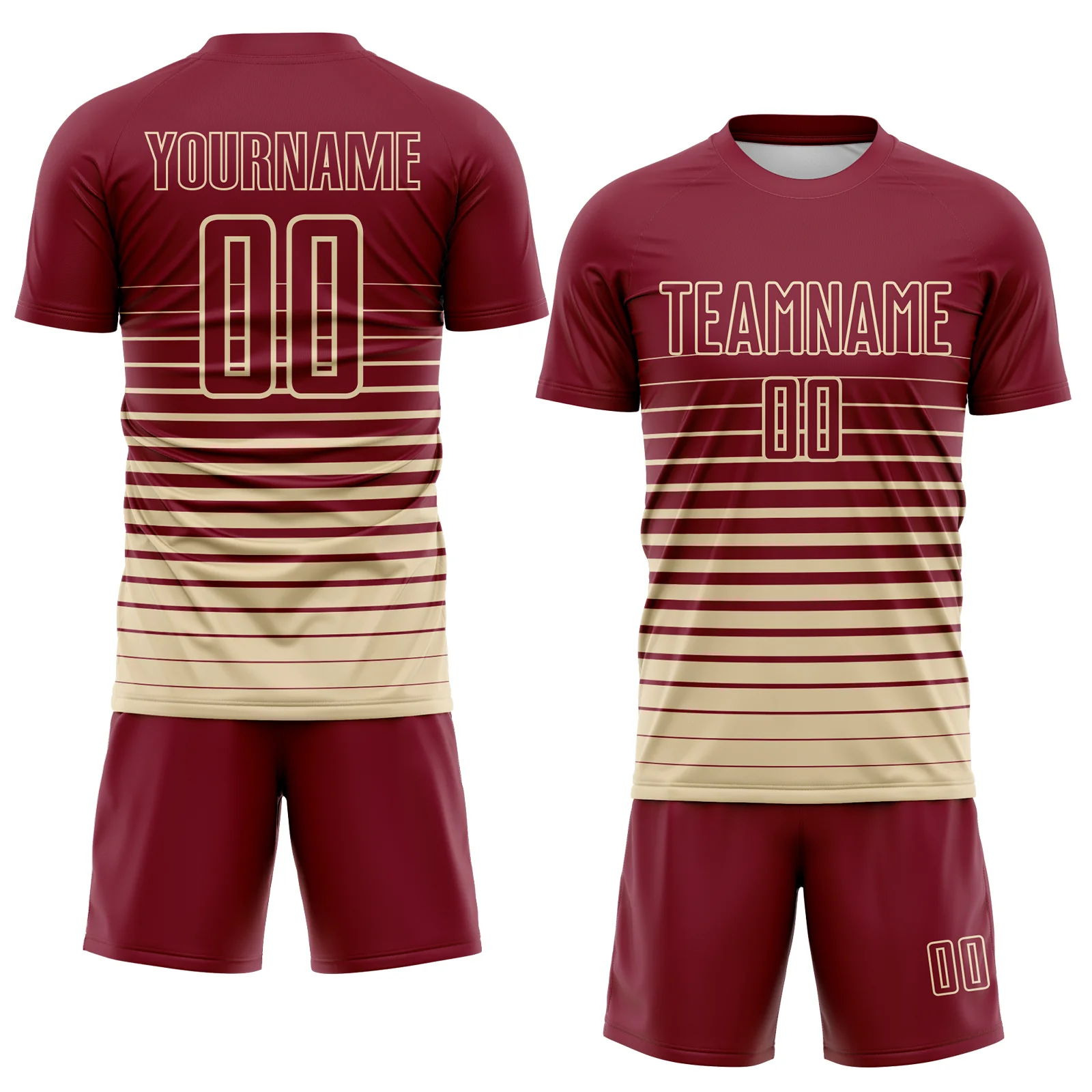 Custom Crimson Cream Gradient Pinstripe Sublimation Soccer Uniform Jersey - Image 2