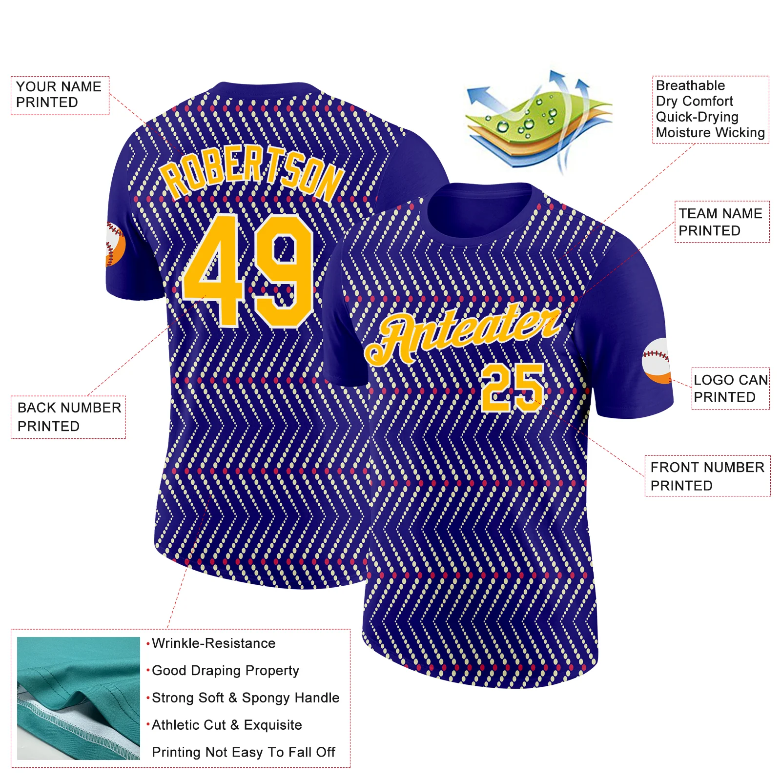 Custom Dark Purple Gold Cream Red-White 3D Esports Performance T-Shirt - Image 2