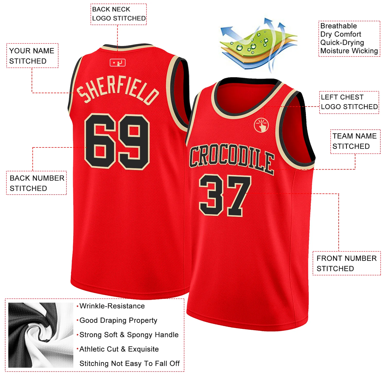 Custom Fire Red Black-Cream Authentic Basketball Jersey - Image 2