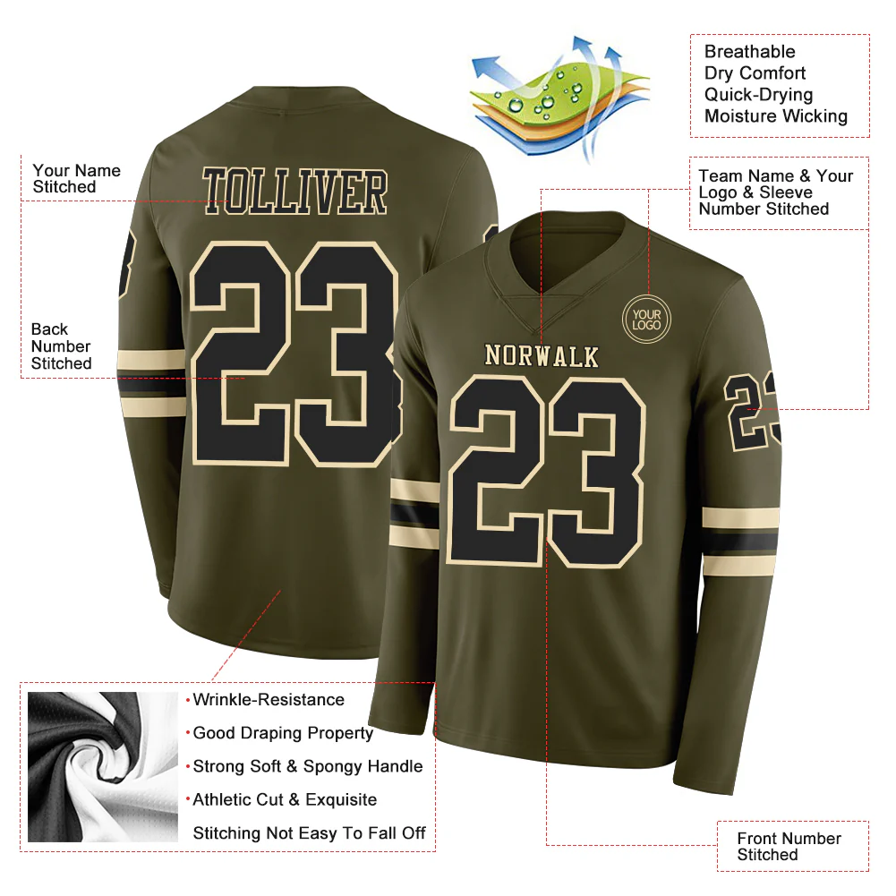 Custom Olive Black-Cream Long Sleeve Salute To Service Authentic Football Jersey - Image 2