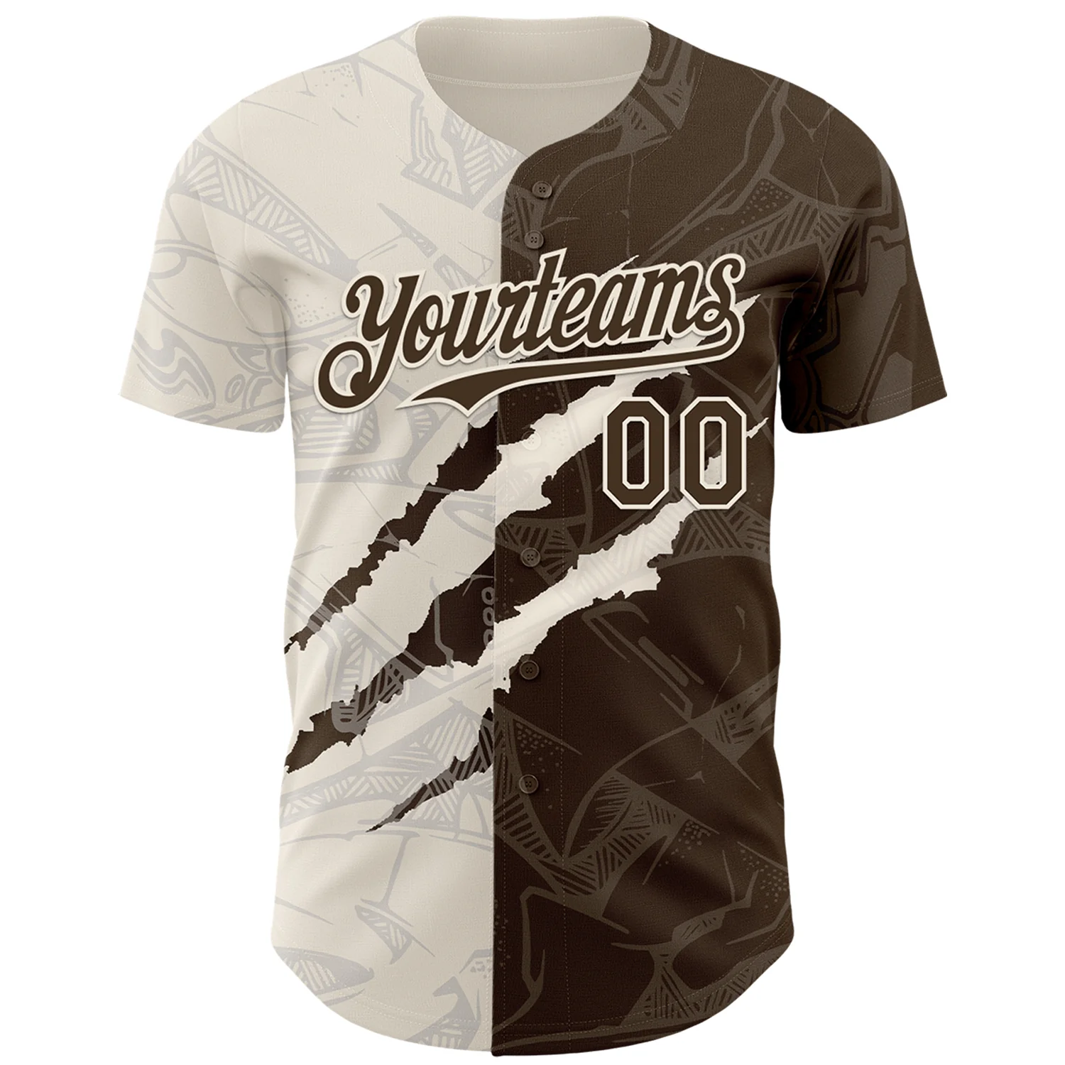 Custom Graffiti Pattern Brown-Cream 3D Scratch Authentic Baseball Jersey - Image 2