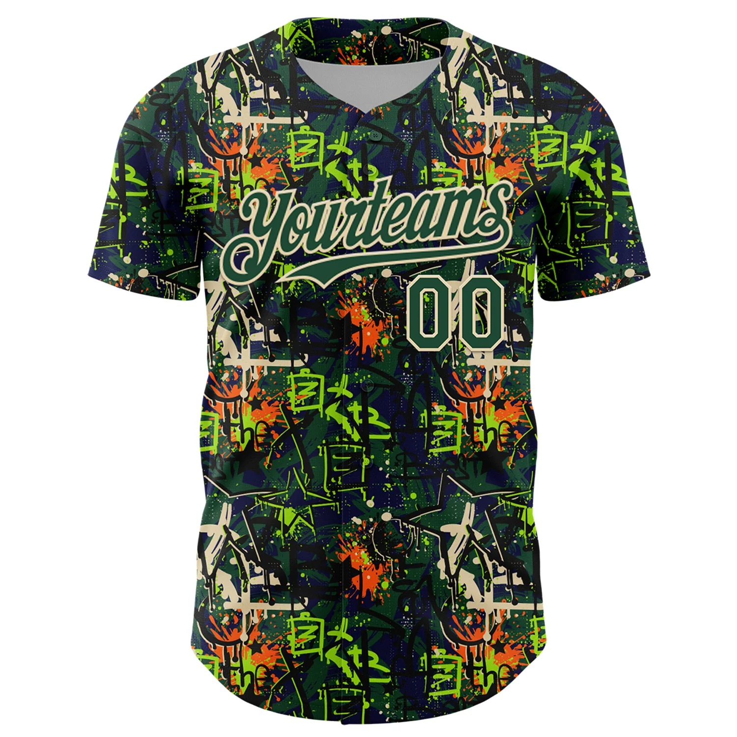 Custom Graffiti Pattern Green-Cream Splatter Authentic Baseball Jersey - Image 2