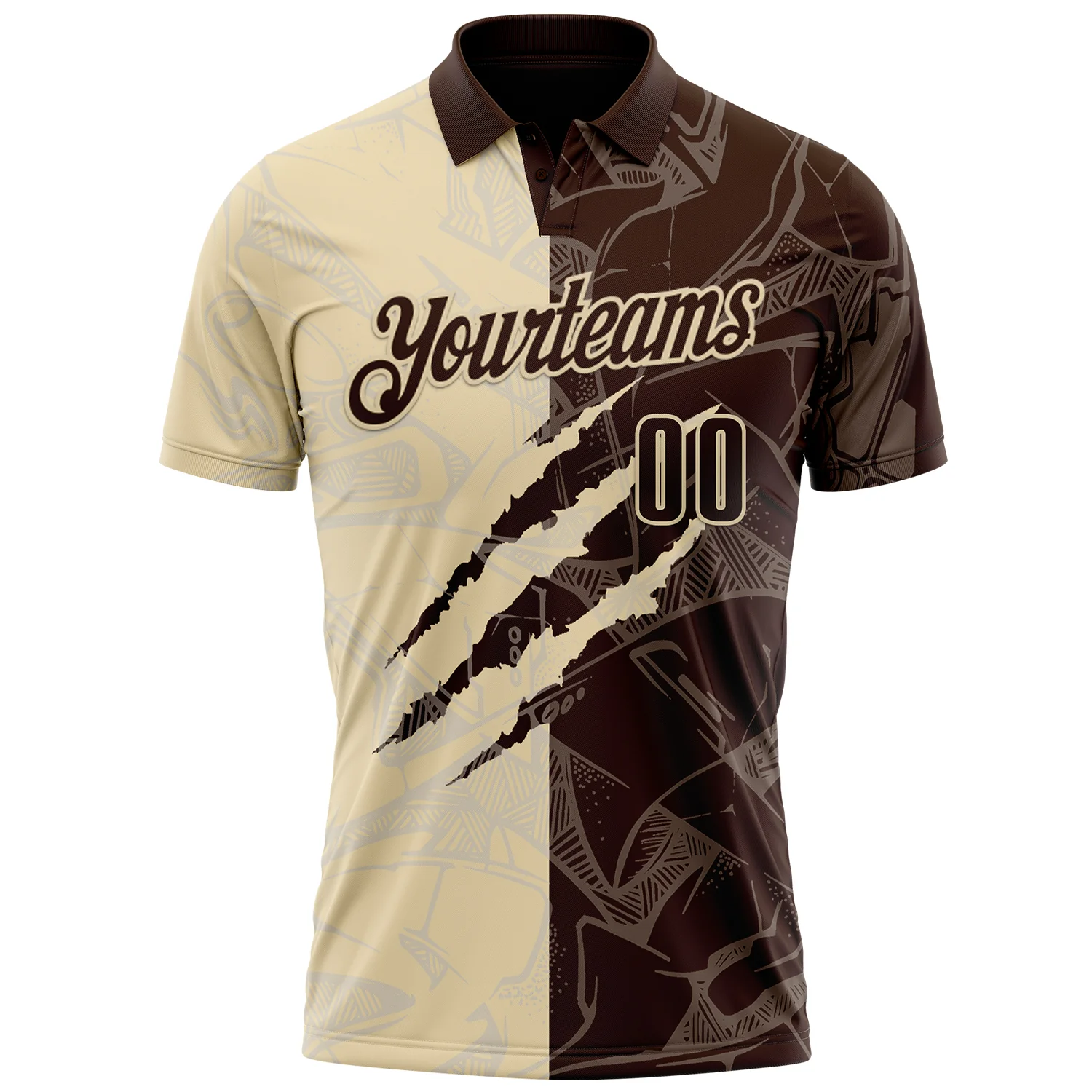 Custom Graffiti Pattern Brown-Cream 3D Scratch Performance Polo Shirt - Image 2