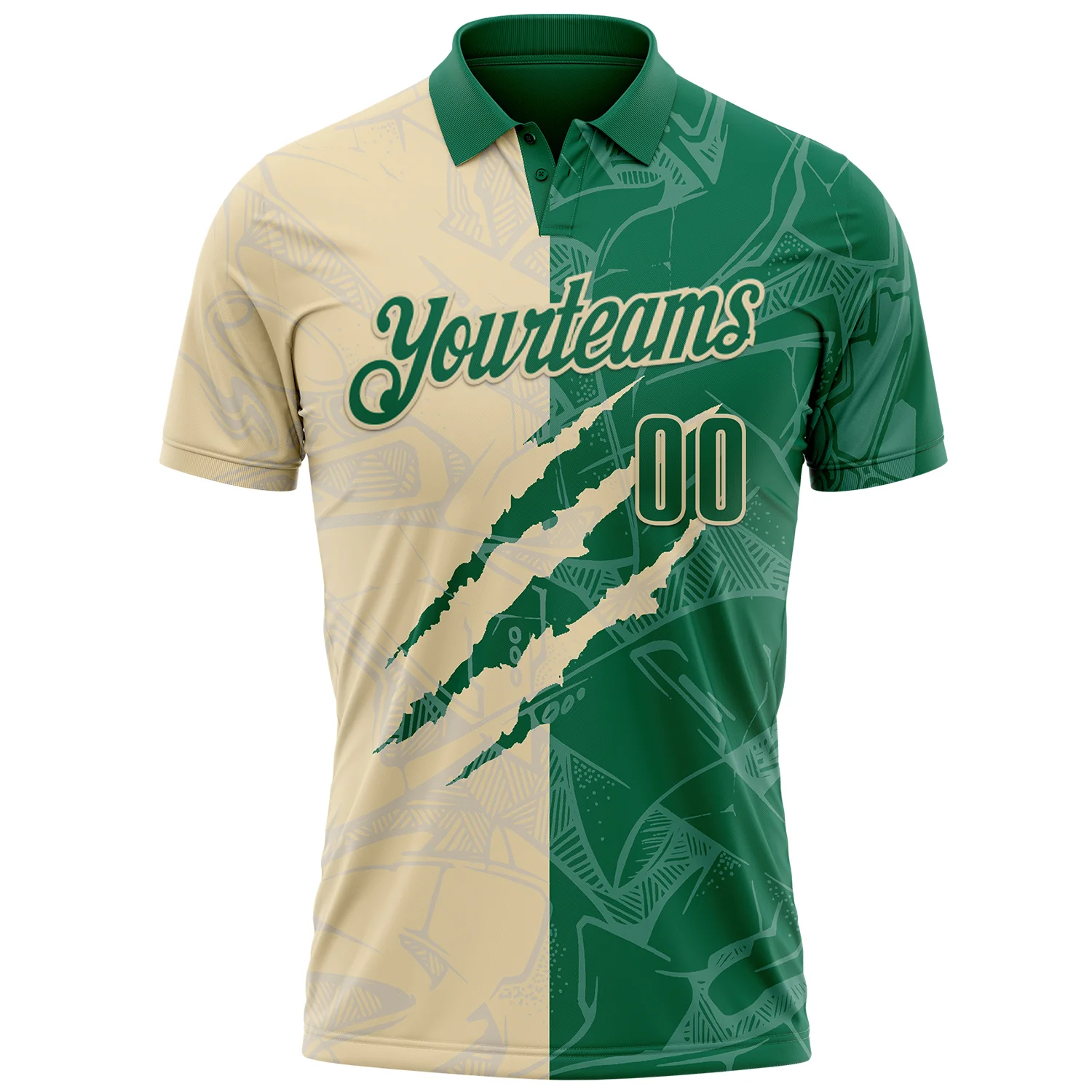Custom Graffiti Pattern Kelly Green-Cream 3D Scratch Performance Polo Shirt - Image 2