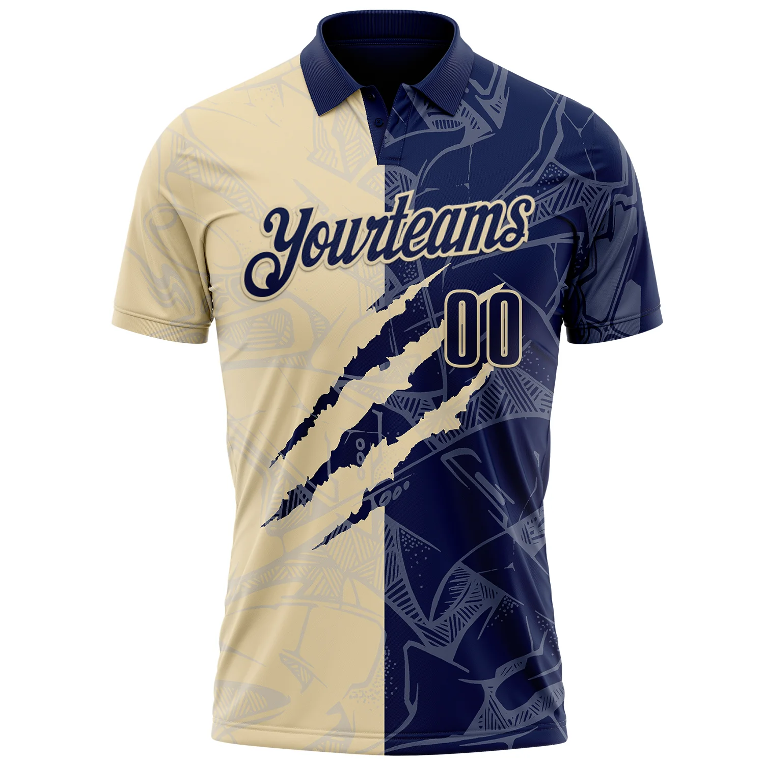 Custom Graffiti Pattern Navy-Cream 3D Scratch Performance Polo Shirt - Image 2