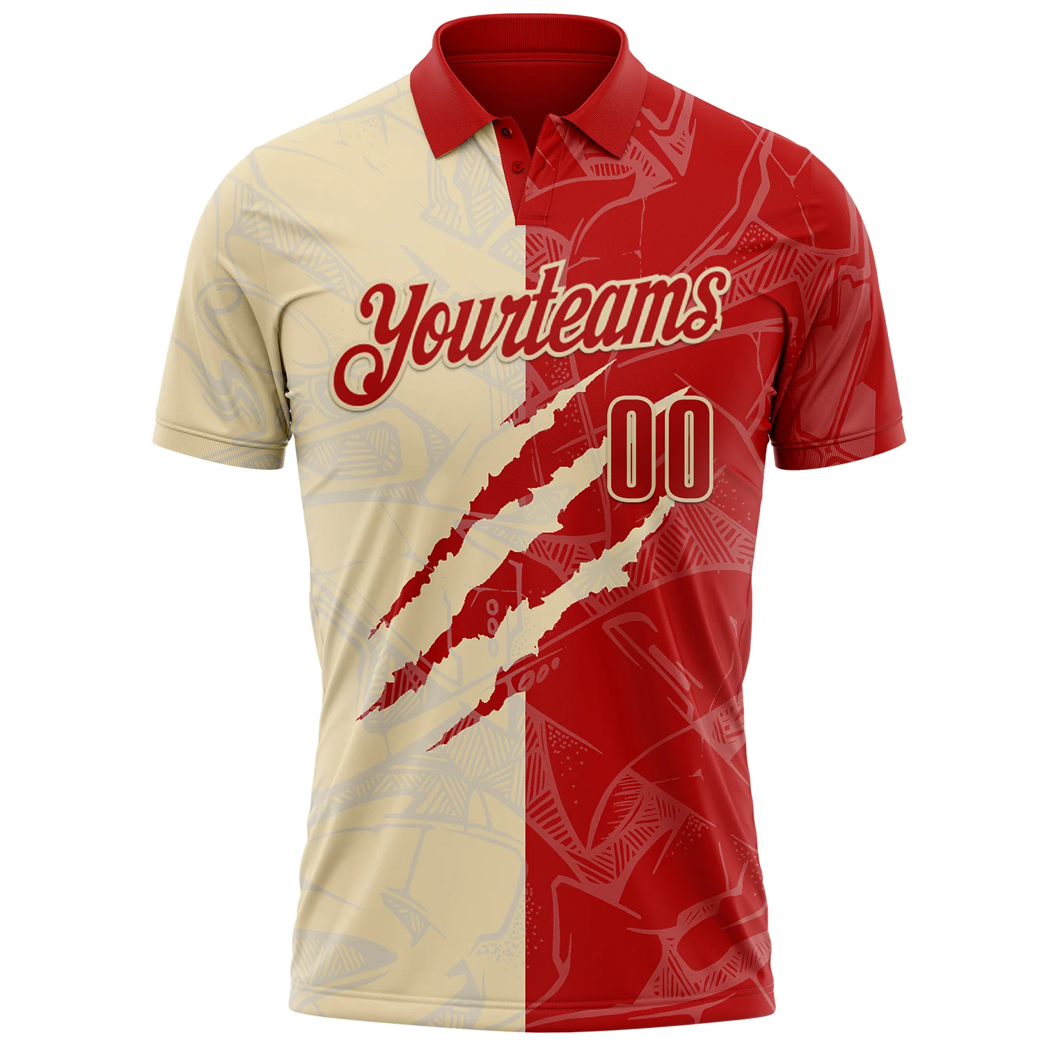 Custom Graffiti Pattern Red-Cream 3D Scratch Performance Polo Shirt - Image 2