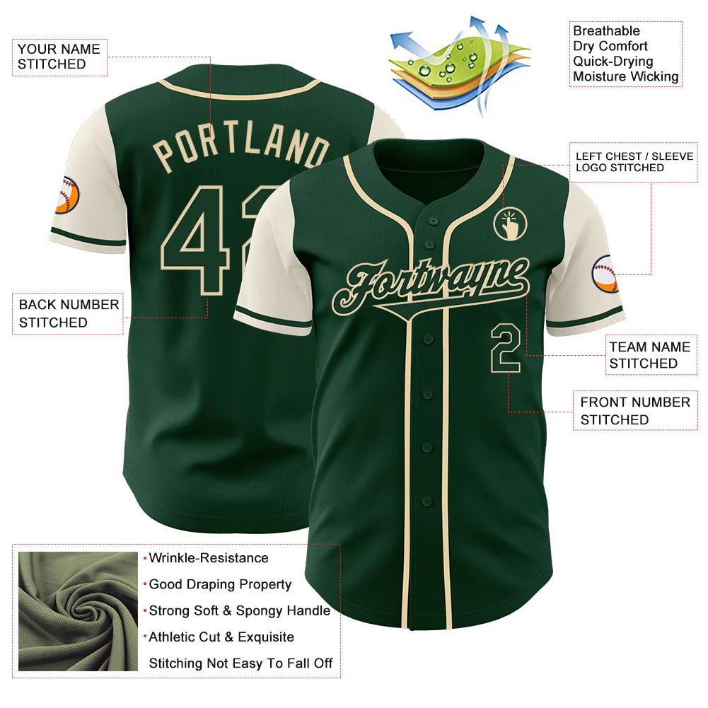 Custom Green Cream Authentic Two Tone Baseball Jersey - Image 3