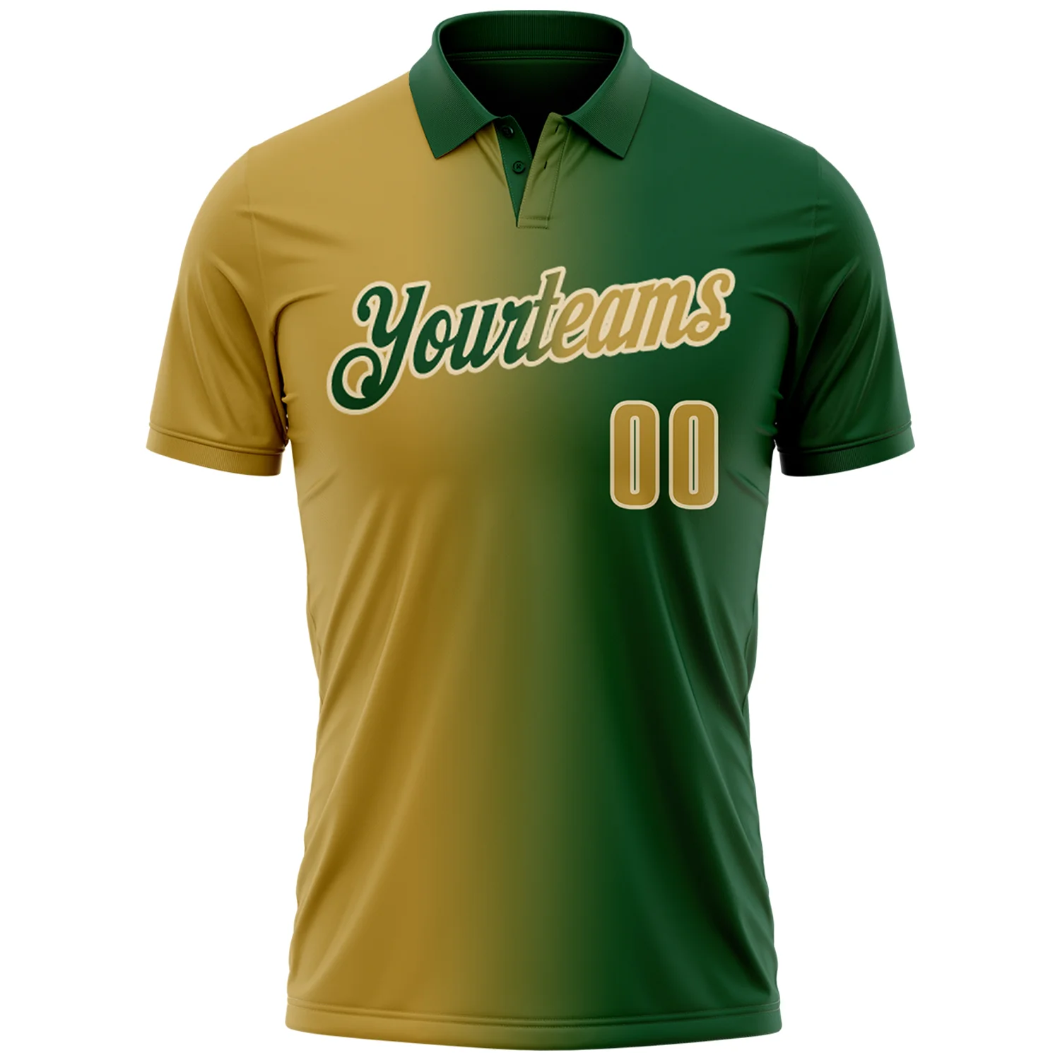 Custom Green Old Gold-Cream 3D Gradient Fashion Performance Polo Shirt - Image 2